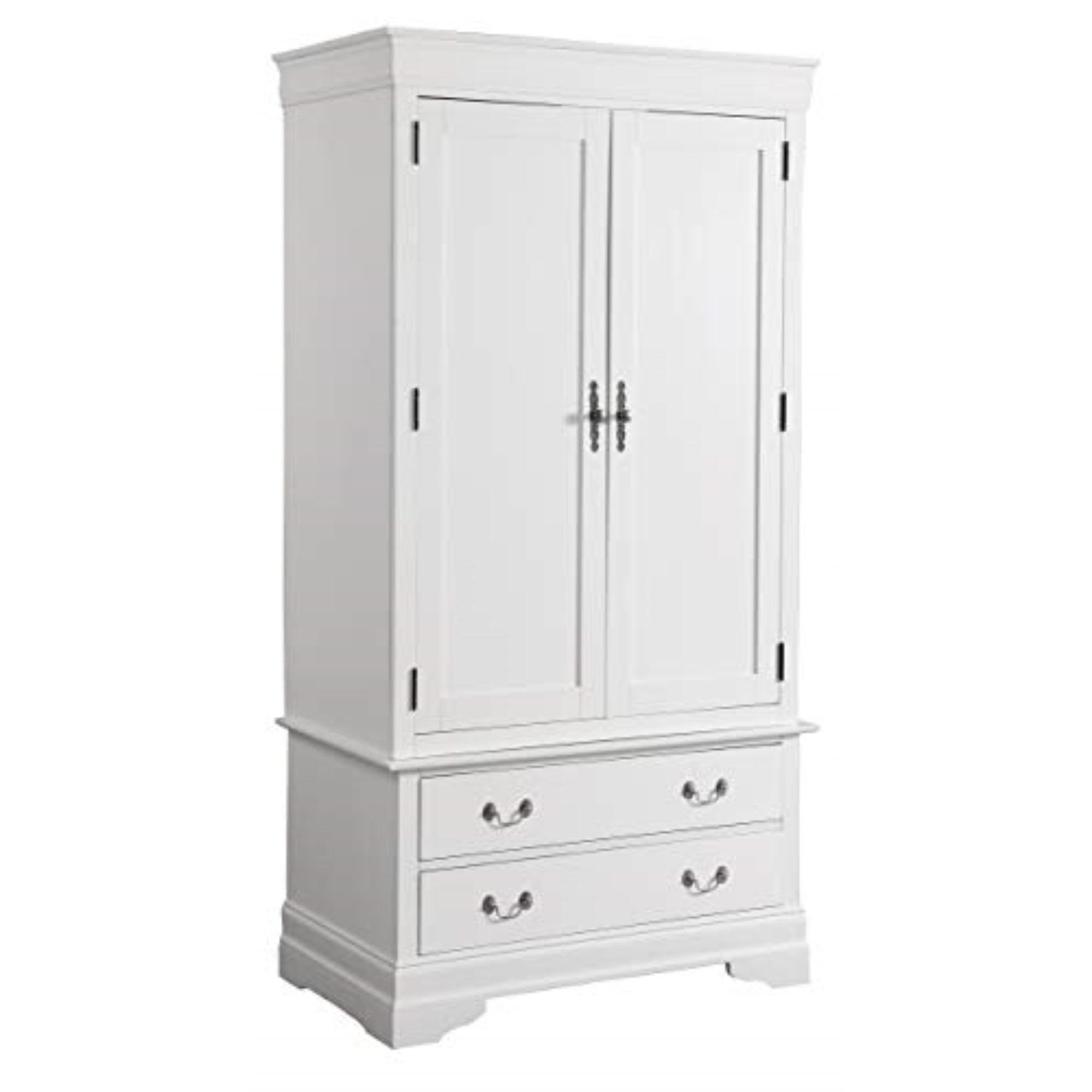 White Wood Veneer Transitional Armoire with Drawers