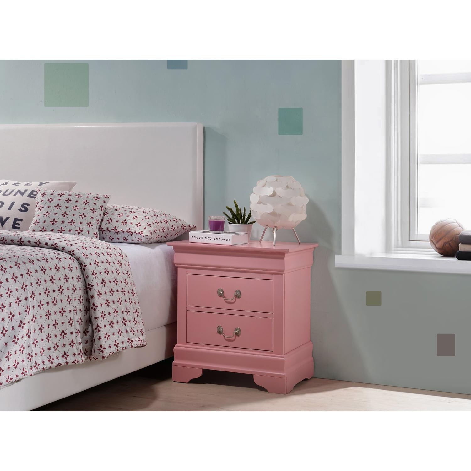 Glory Furniture Louis Phillipe 2 Drawer Nightstand in Pink
