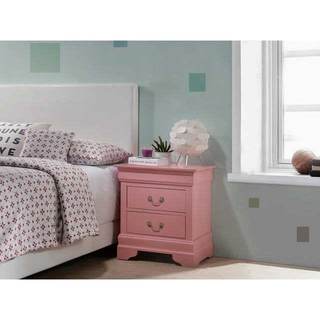 Glory Furniture Louis Phillipe 2 Drawer Nightstand in Pink