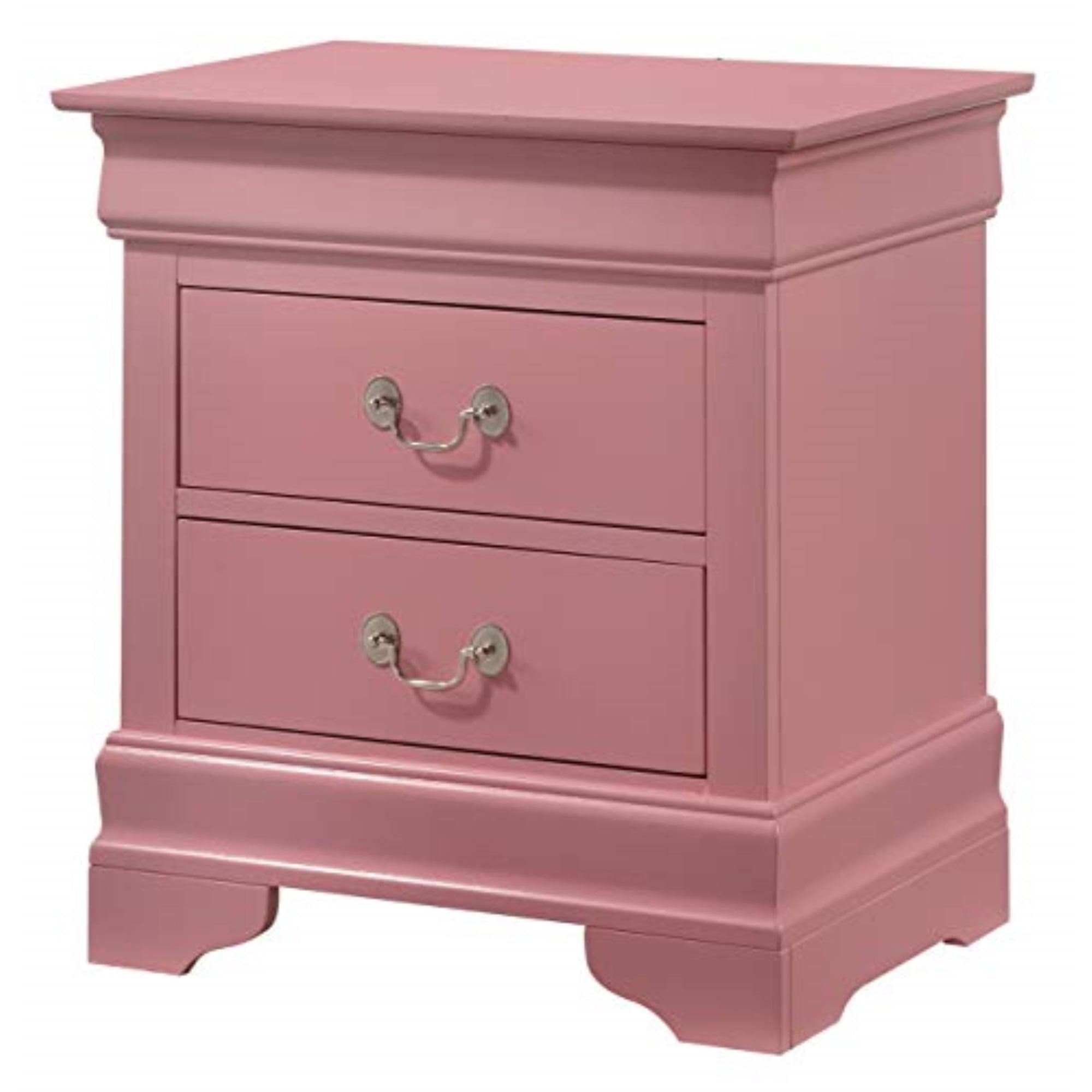 Glory Furniture Louis Phillipe 2 Drawer Nightstand in Pink