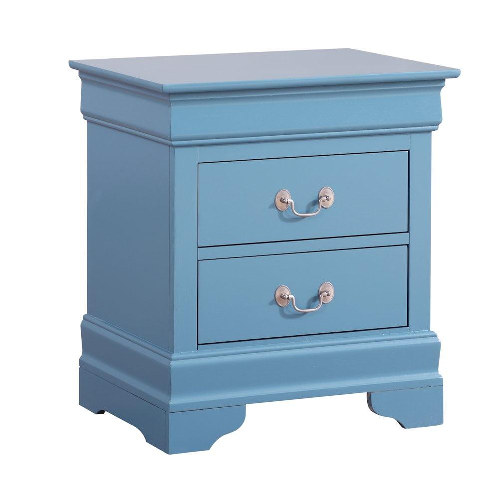 Teal 2-Drawer Solid Wood Nightstand with Veneer Finish