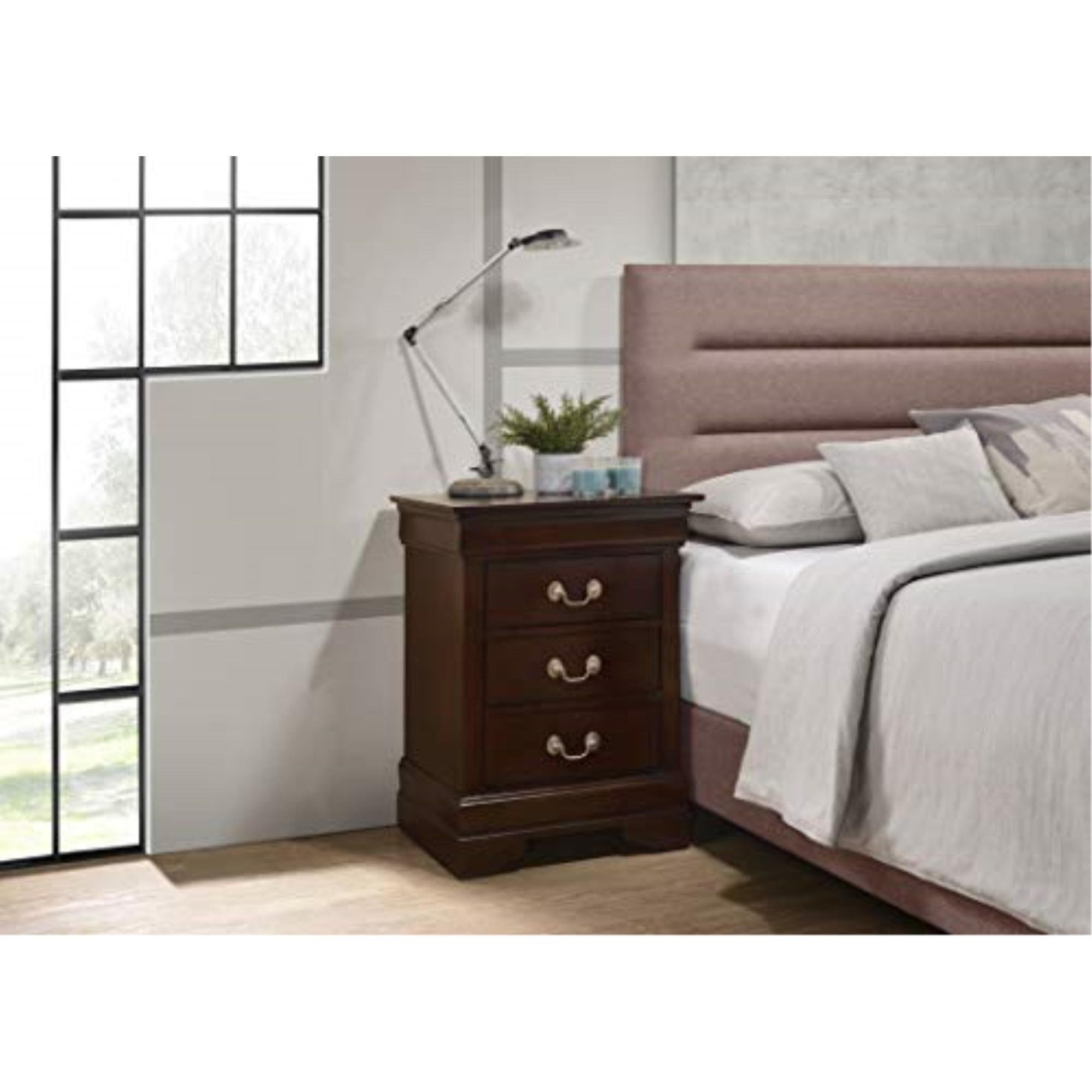 Cappuccino 3-Drawer Solid Wood Nightstand with Veneer Finish