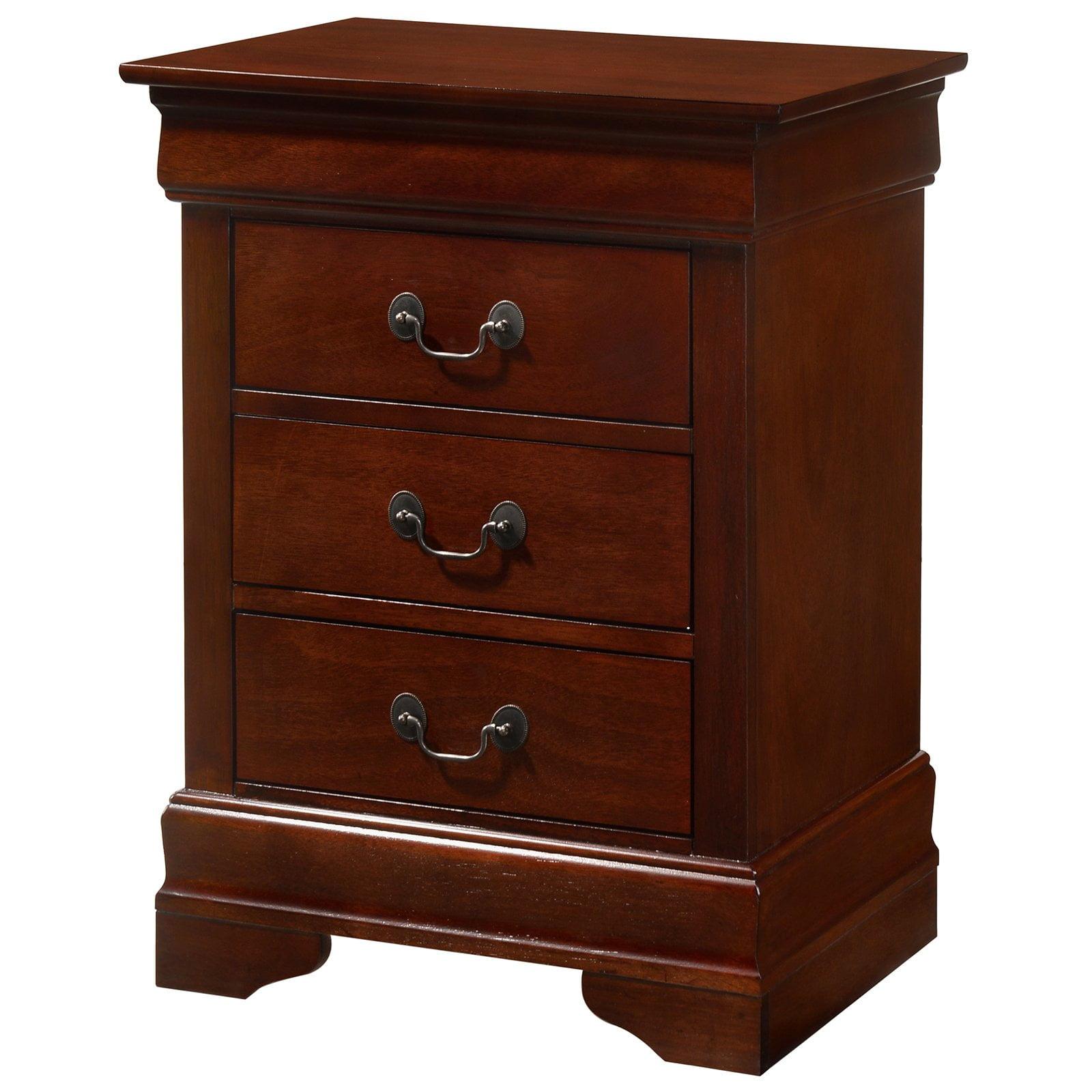 Cherry Wood 3-Drawer Nightstand with Dovetailed Drawers