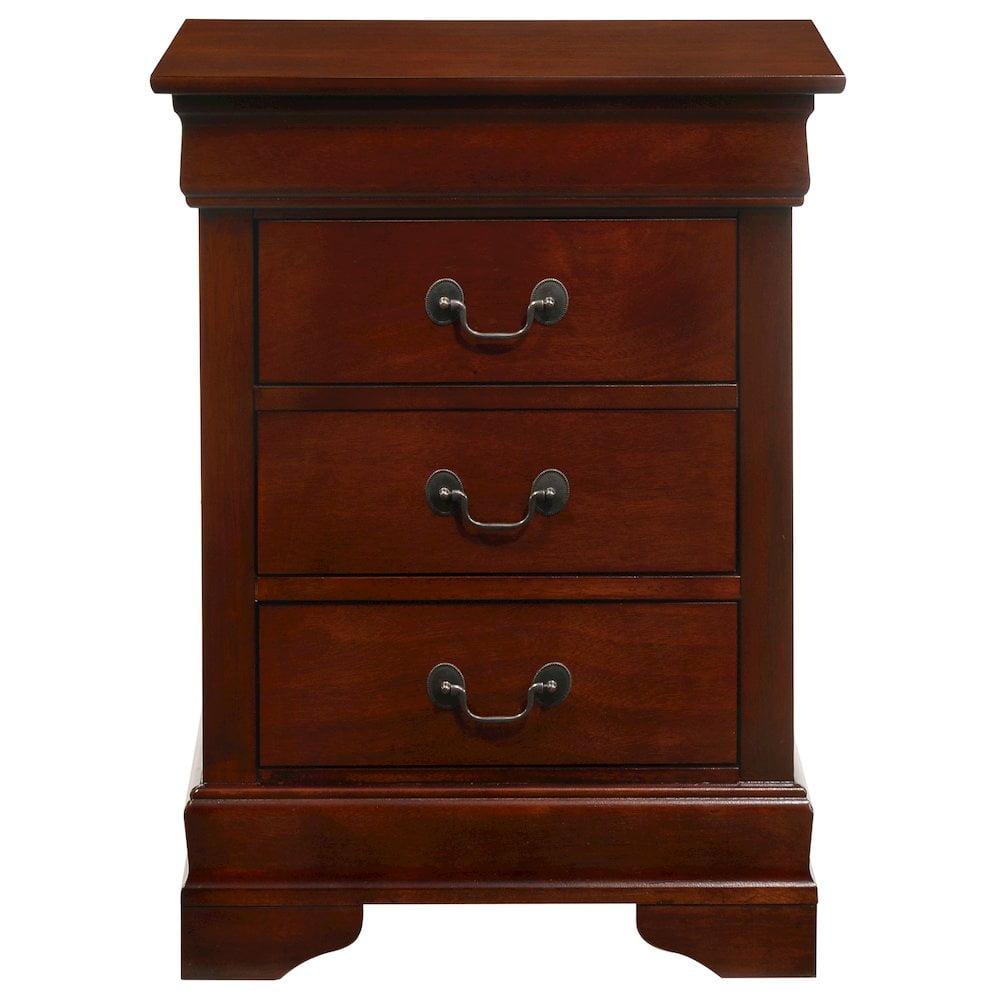 Glory Furniture Louis Phillipe 3 Drawer Nightstand in Cherry