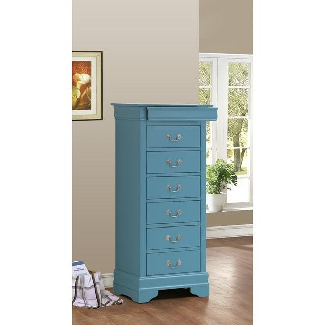 Glory Furniture Louis Phillipe 7 Drawer Lingerie Chest in Teal
