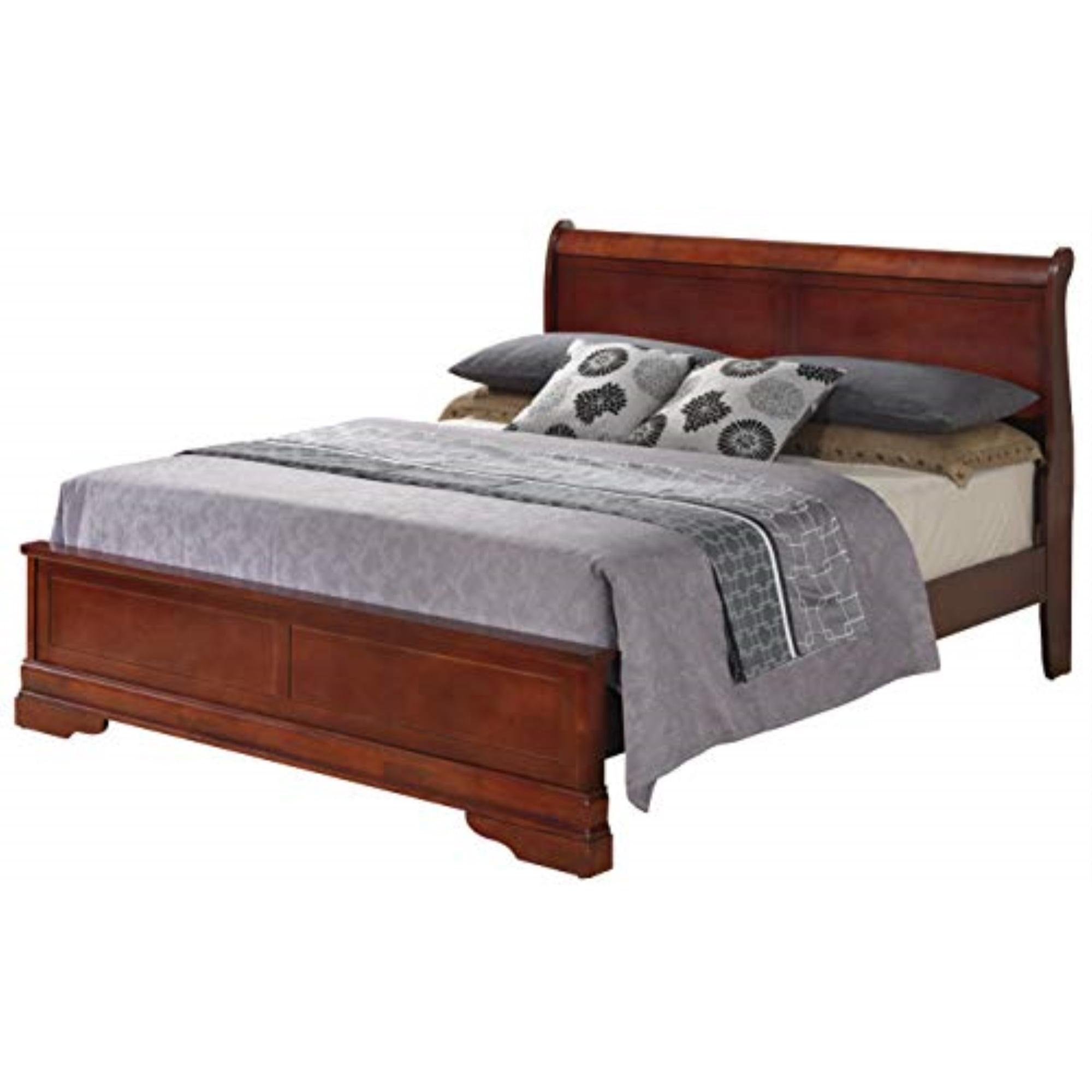 Cherry King Wood Sleigh Bed with Storage Drawers