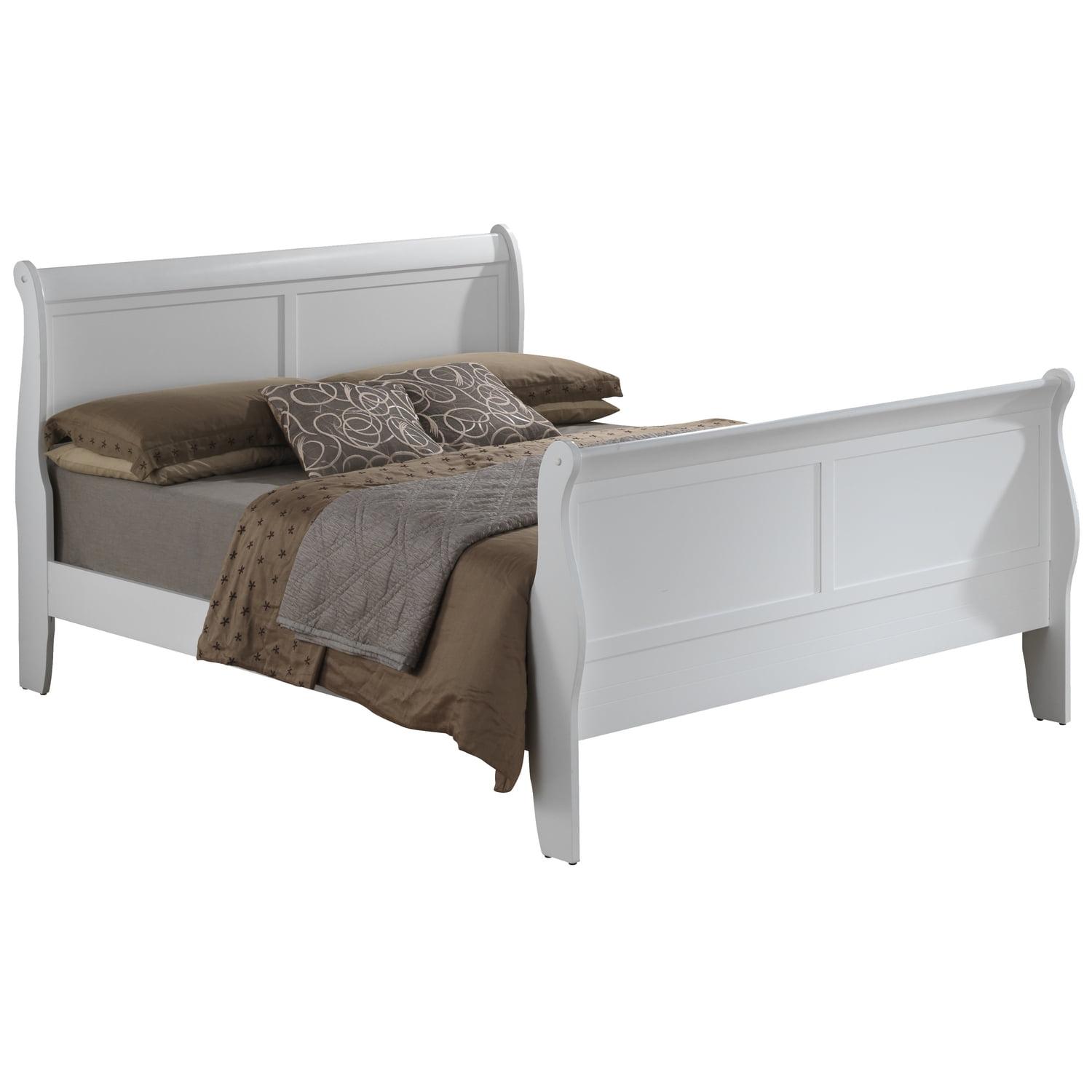 White Queen Wood Sleigh Bed with Headboard and Slats