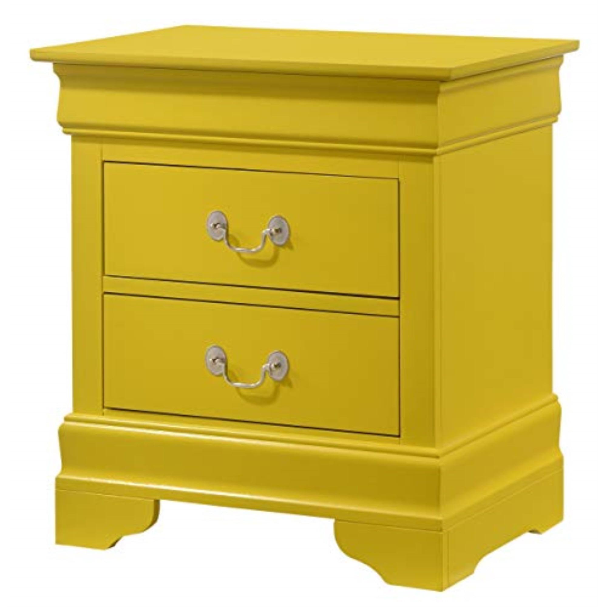 Yellow Solid Wood 2-Drawer Nightstand