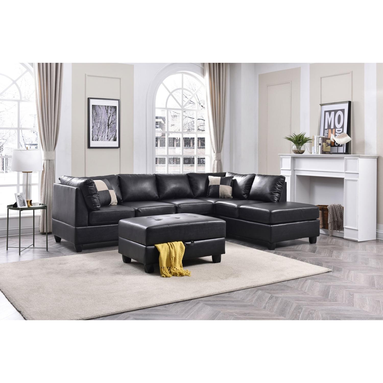 Glory Furniture Malone Faux Leather Sectional in Black