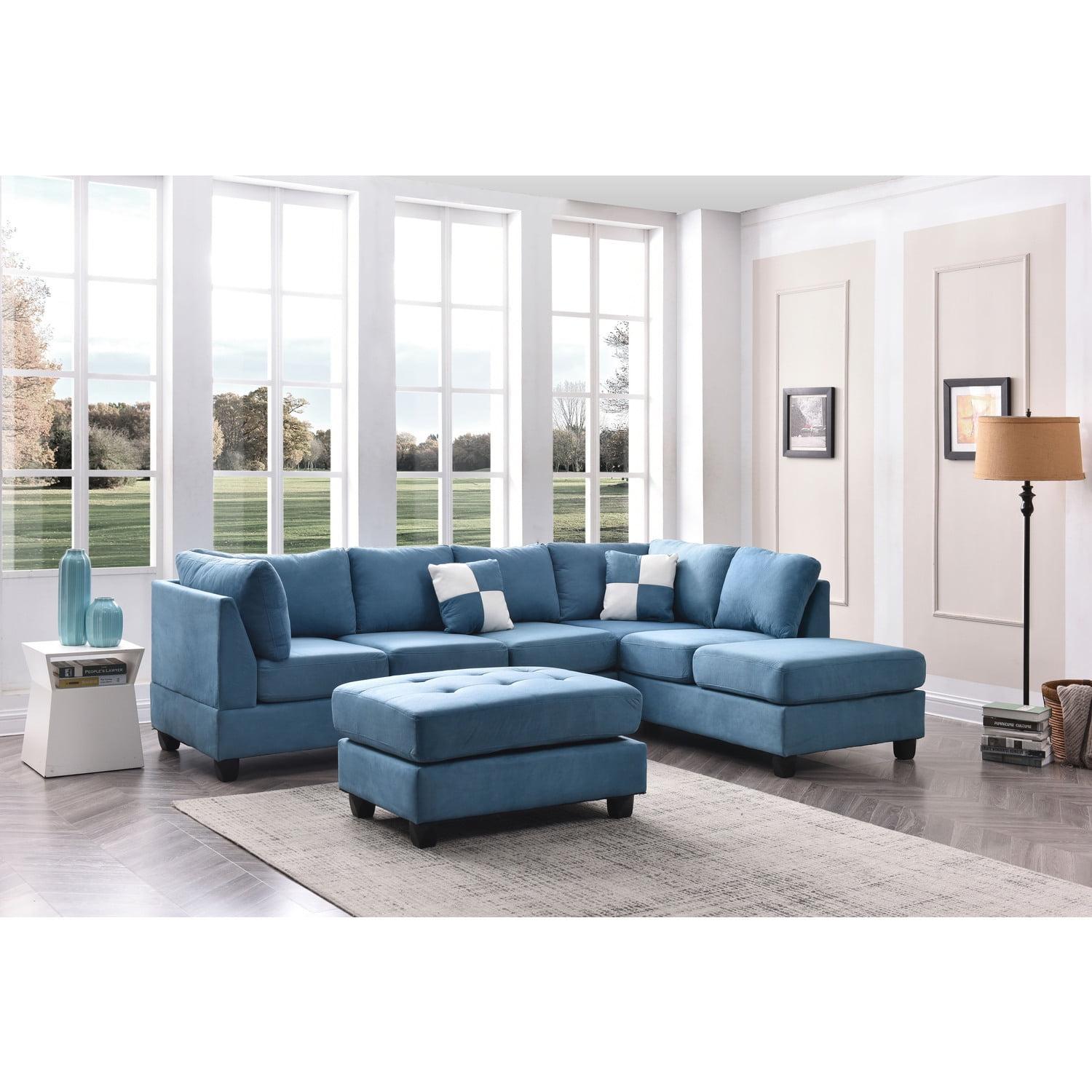 Glory Furniture Malone Microsuede Sectional in Aqua