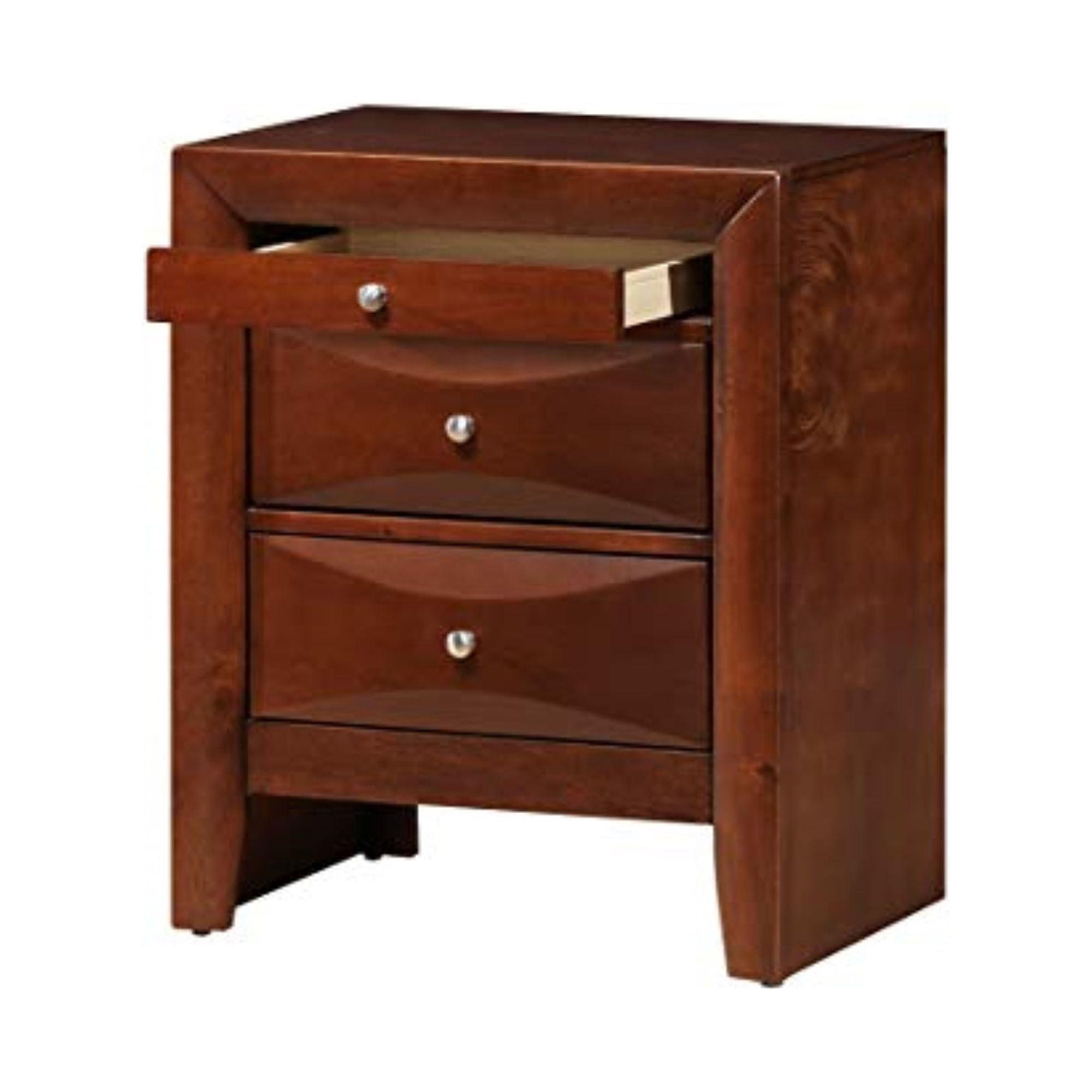 Cherry Finish 3-Drawer Nightstand with Nickel Hardware