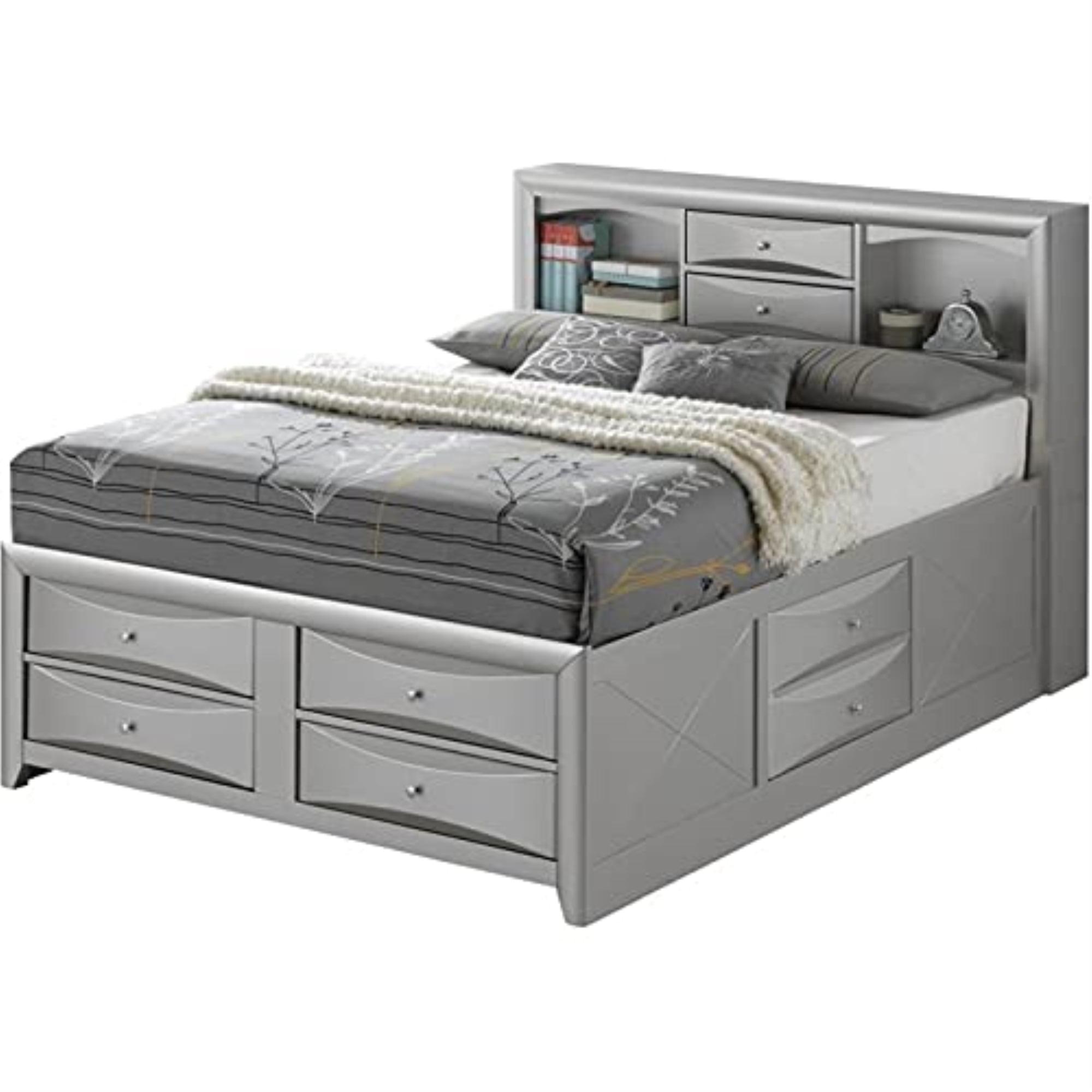 Silver Queen Wood Frame Bookcase Storage Bed with Drawers