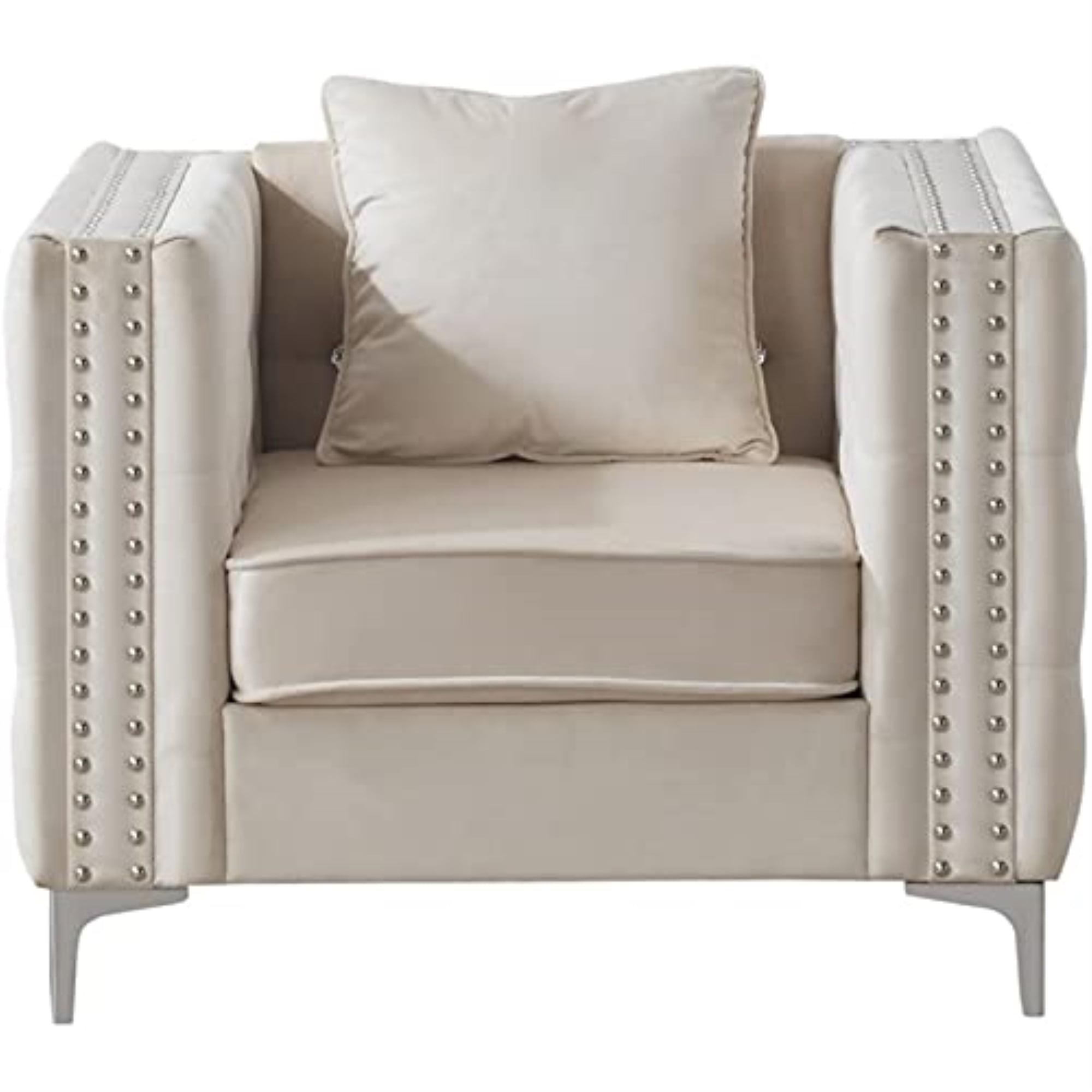 Ivory Velvet Tufted Chair with Chrome Legs