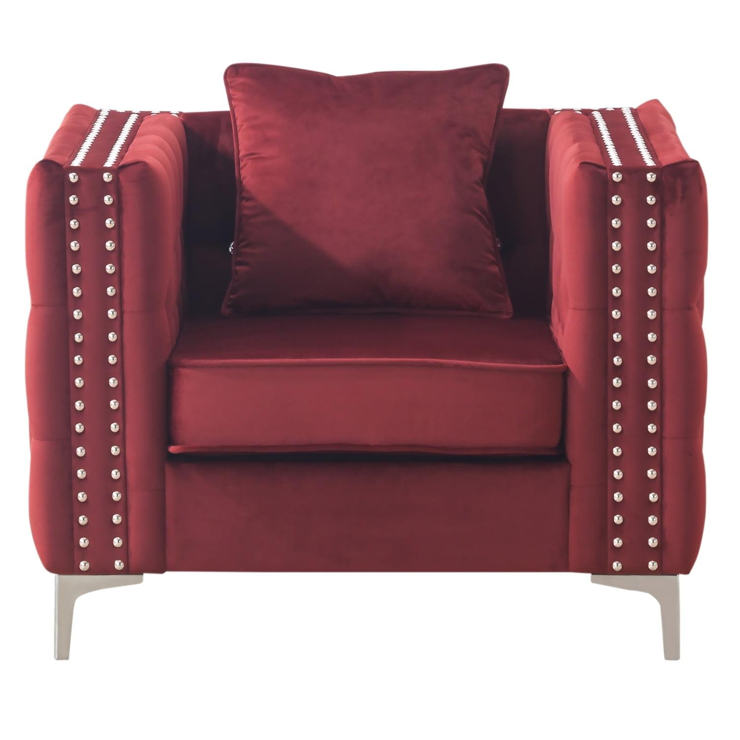 Glory Furniture Paige Velvet Upholstered Chair in Burgundy