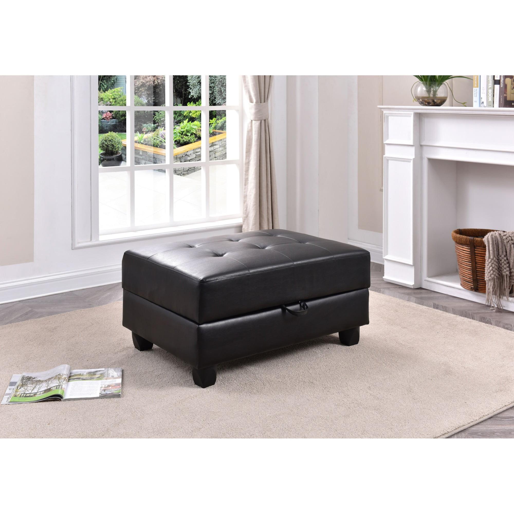 Malone Black Tufted Storage Ottoman with Durable Wood Frame