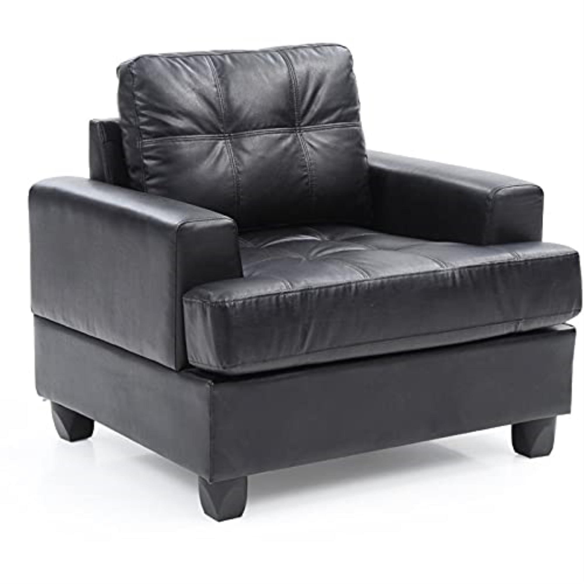 Black Faux Leather and Wood Tufted Accent Chair