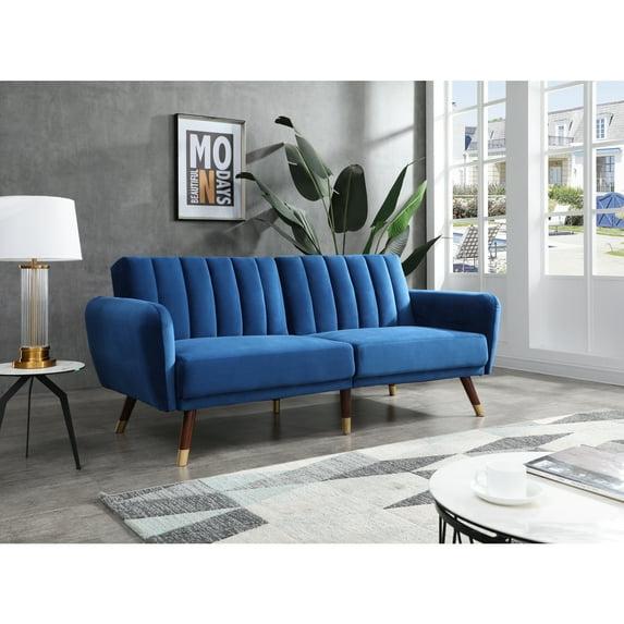Glory Furniture Siena Velvet Upholstered Convertible Sofa in Navy Blue