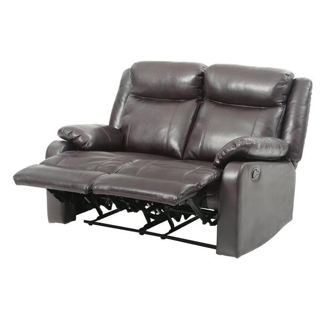 Glory Furniture Ward Faux Leather Double Reclining Loveseat in Dark Brown