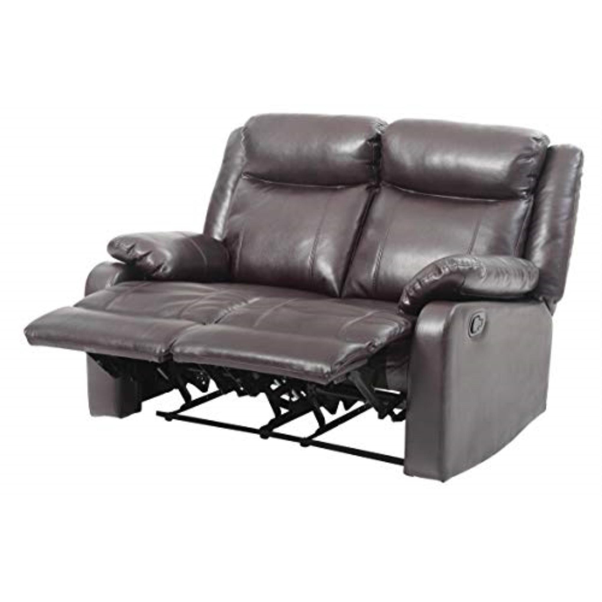 Glory Furniture Ward Faux Leather Double Reclining Loveseat in Dark Brown