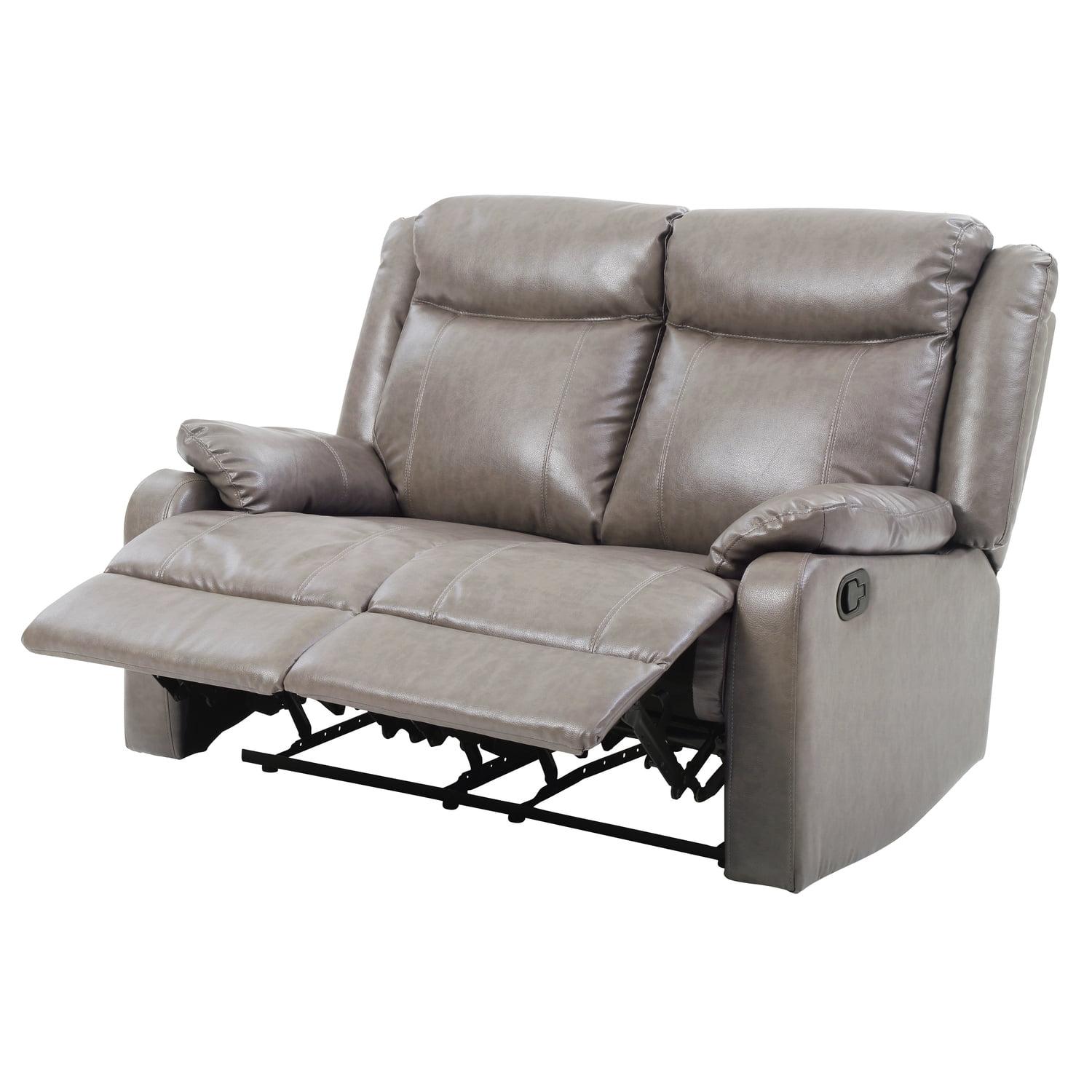 Glory Furniture Ward Faux Leather Double Reclining Loveseat in Gray