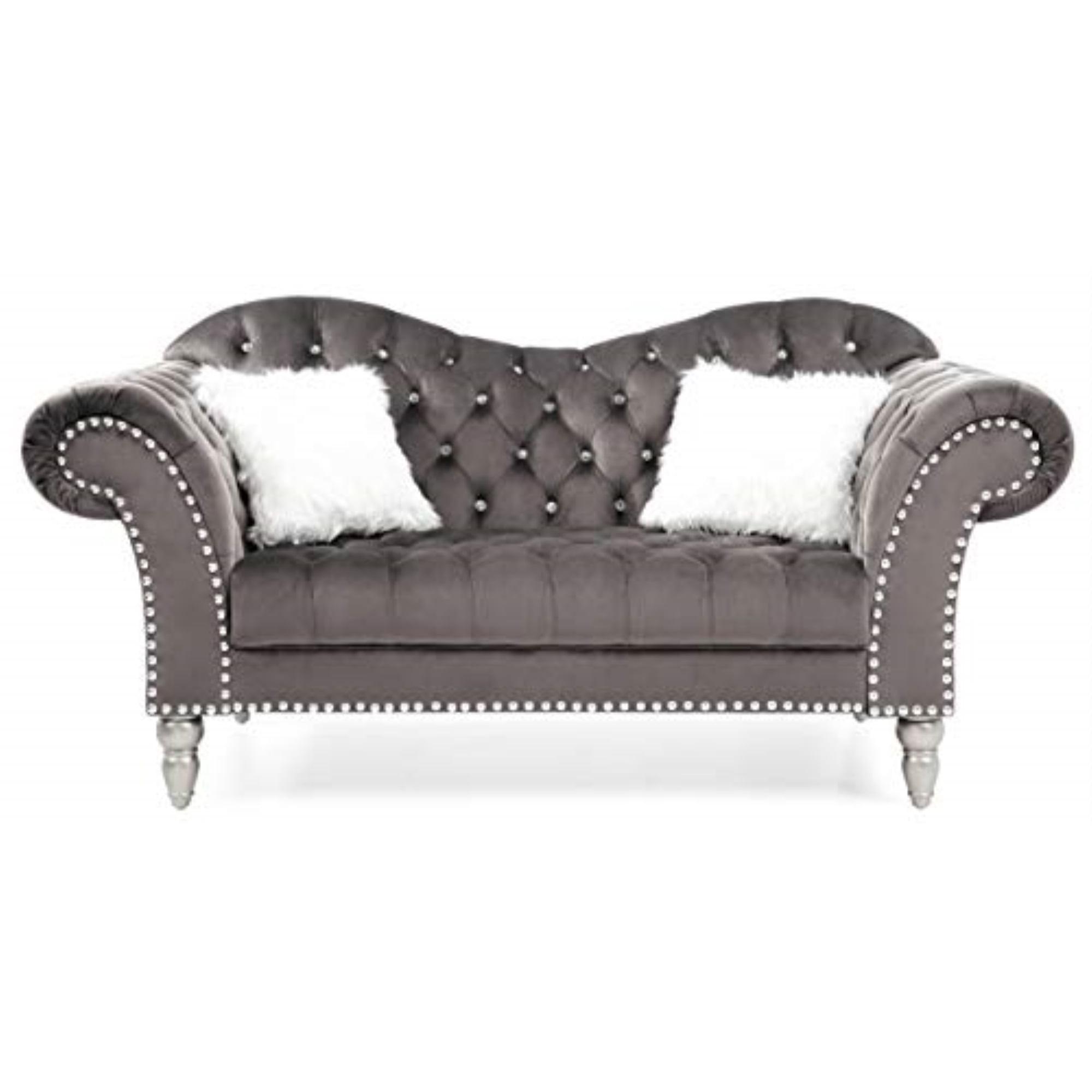 Wilshire 75'' Dark Gray Velvet Tufted Chesterfield Loveseat