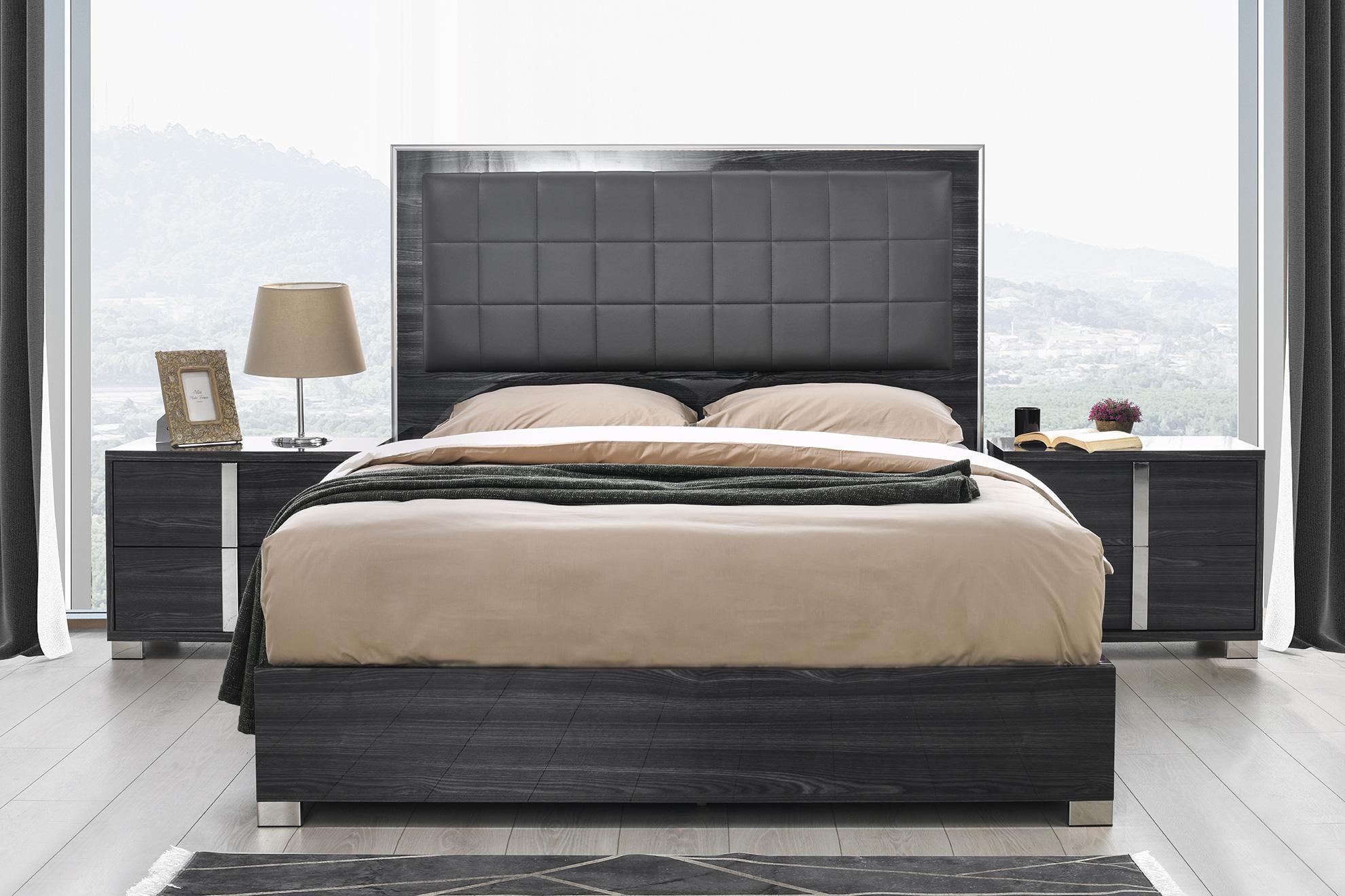 Sleek Gloss Grey Queen Bed with LED Headboard Light
