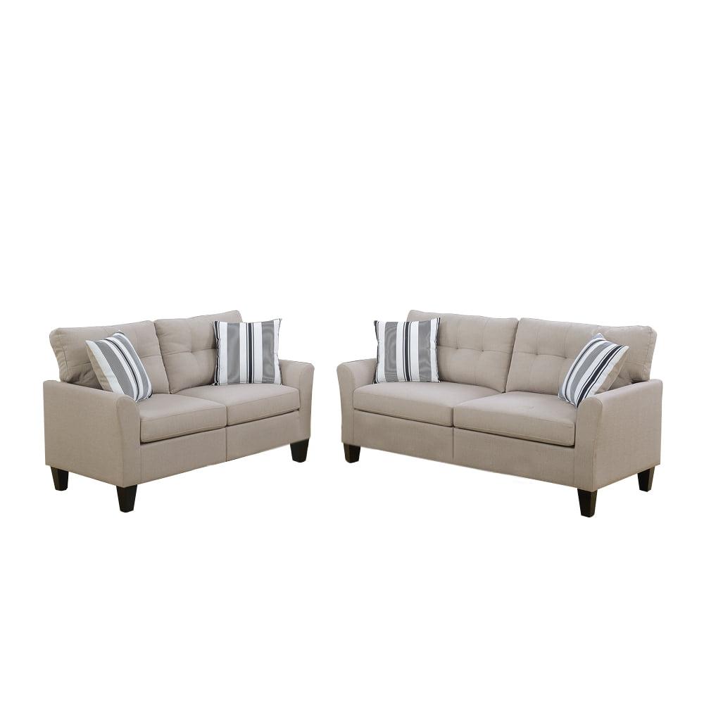 Beige Polyfiber 2 Piece Sofa and Loveseat Set with Accent Pillows