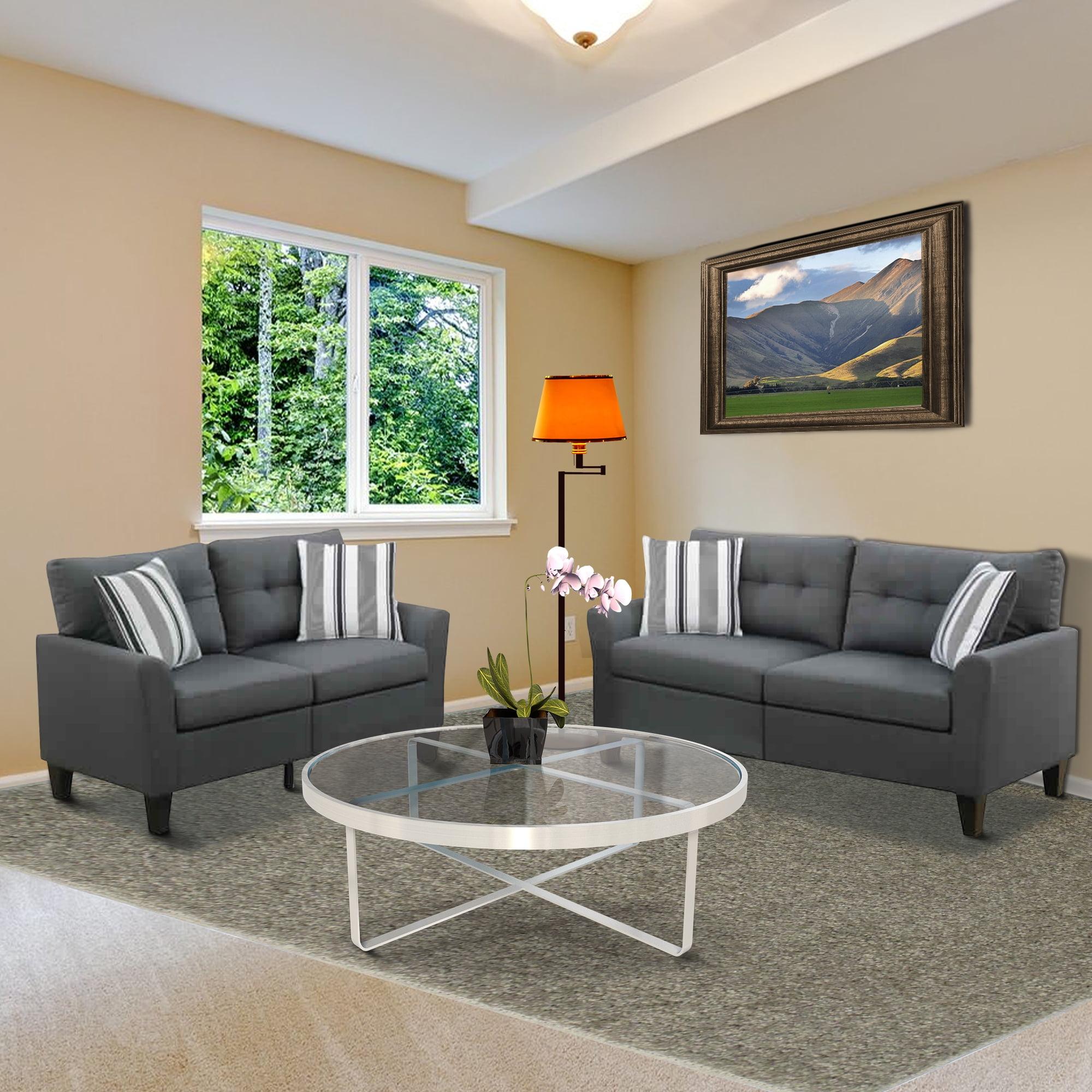 Charcoal Gray Polyfiber 2-Piece Sofa and Loveseat Set