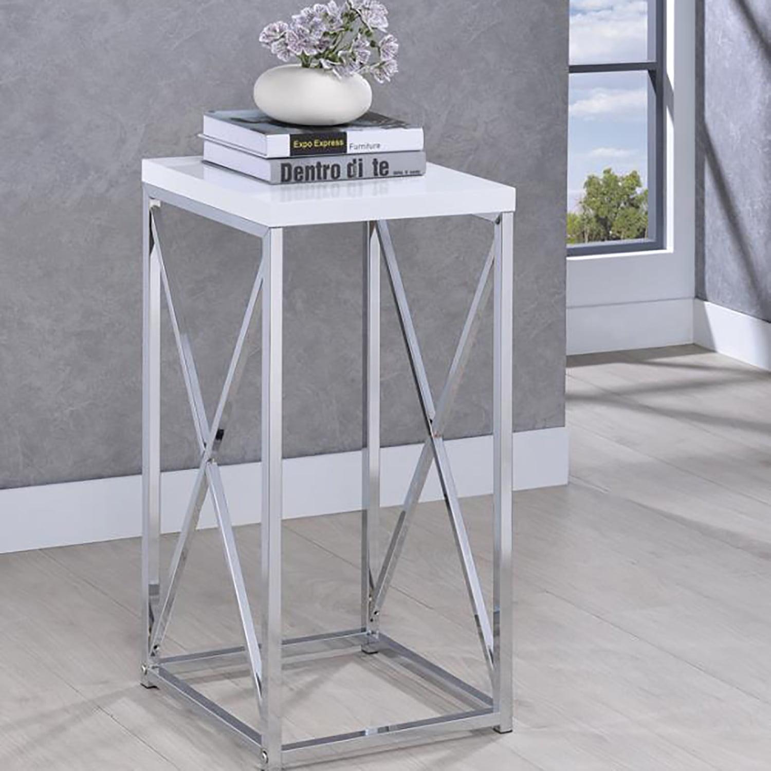 Edmund Modern White & Silver Square Accent Table with X-Shape Base