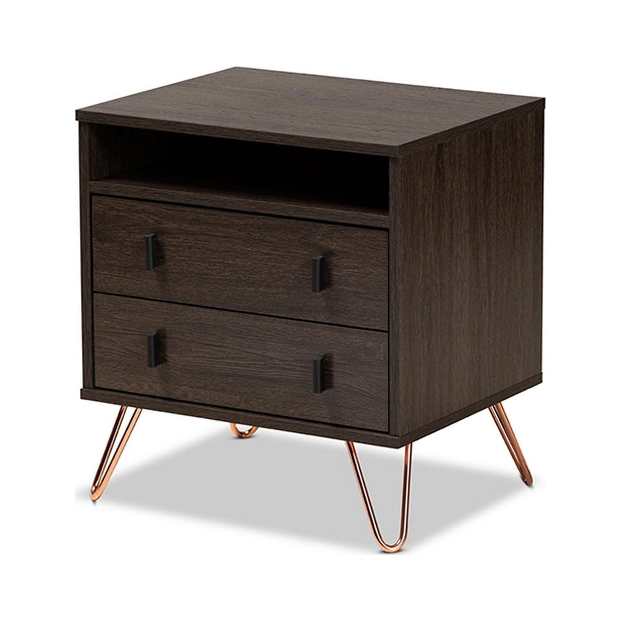 Glover Dark Brown Wood and Metal 2-Drawer Nightstand