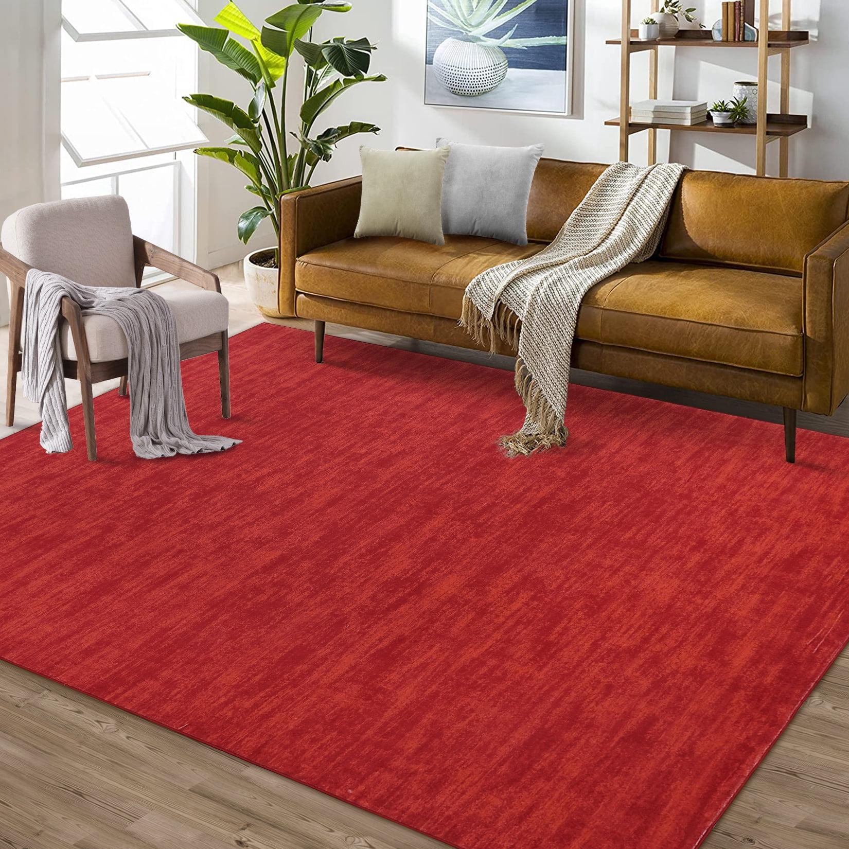 Red 4' x 6' Washable Non-Slip Synthetic Area Rug