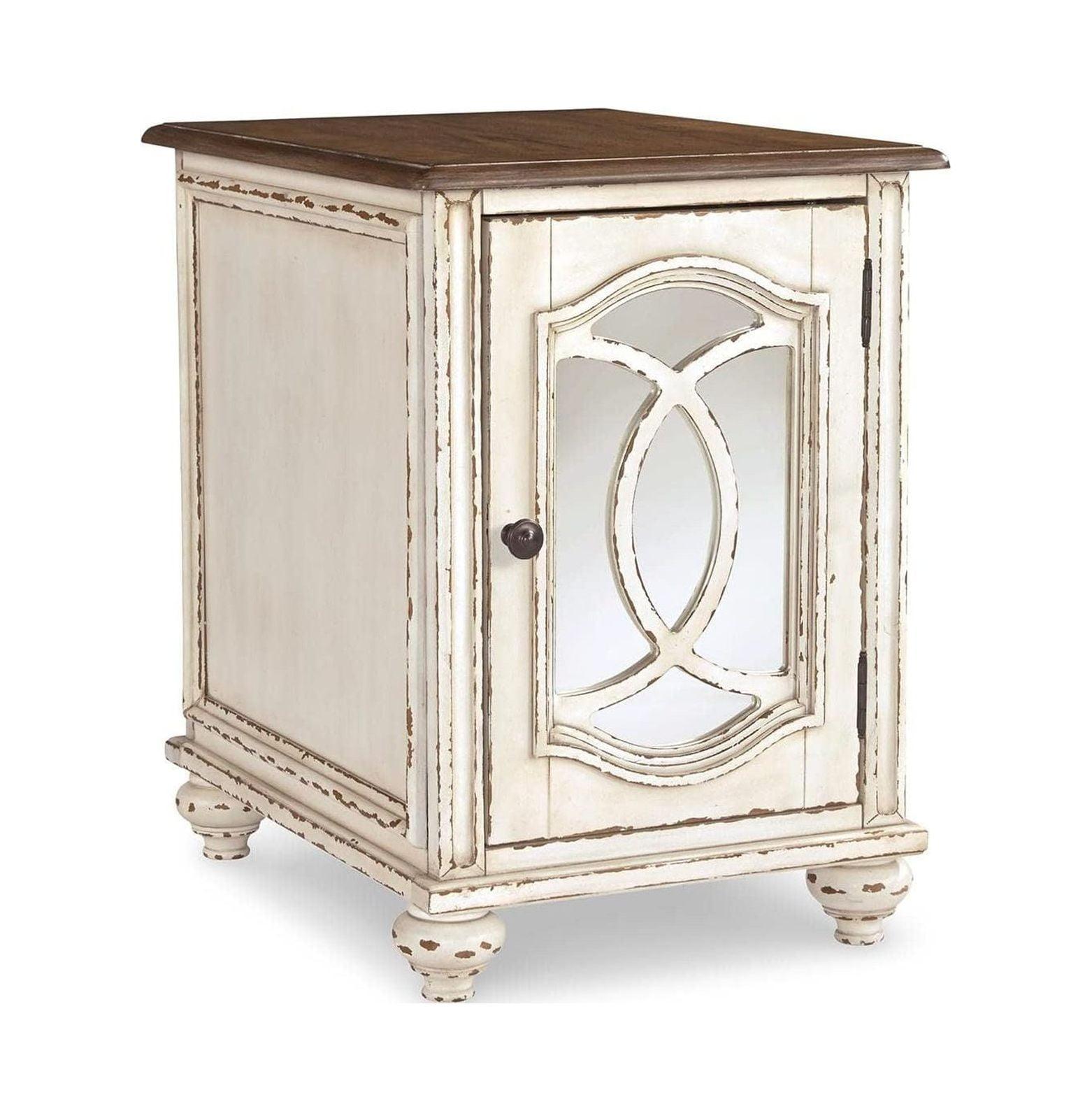 Antiqued Two-Tone Mirrored Cottage End Table with Storage