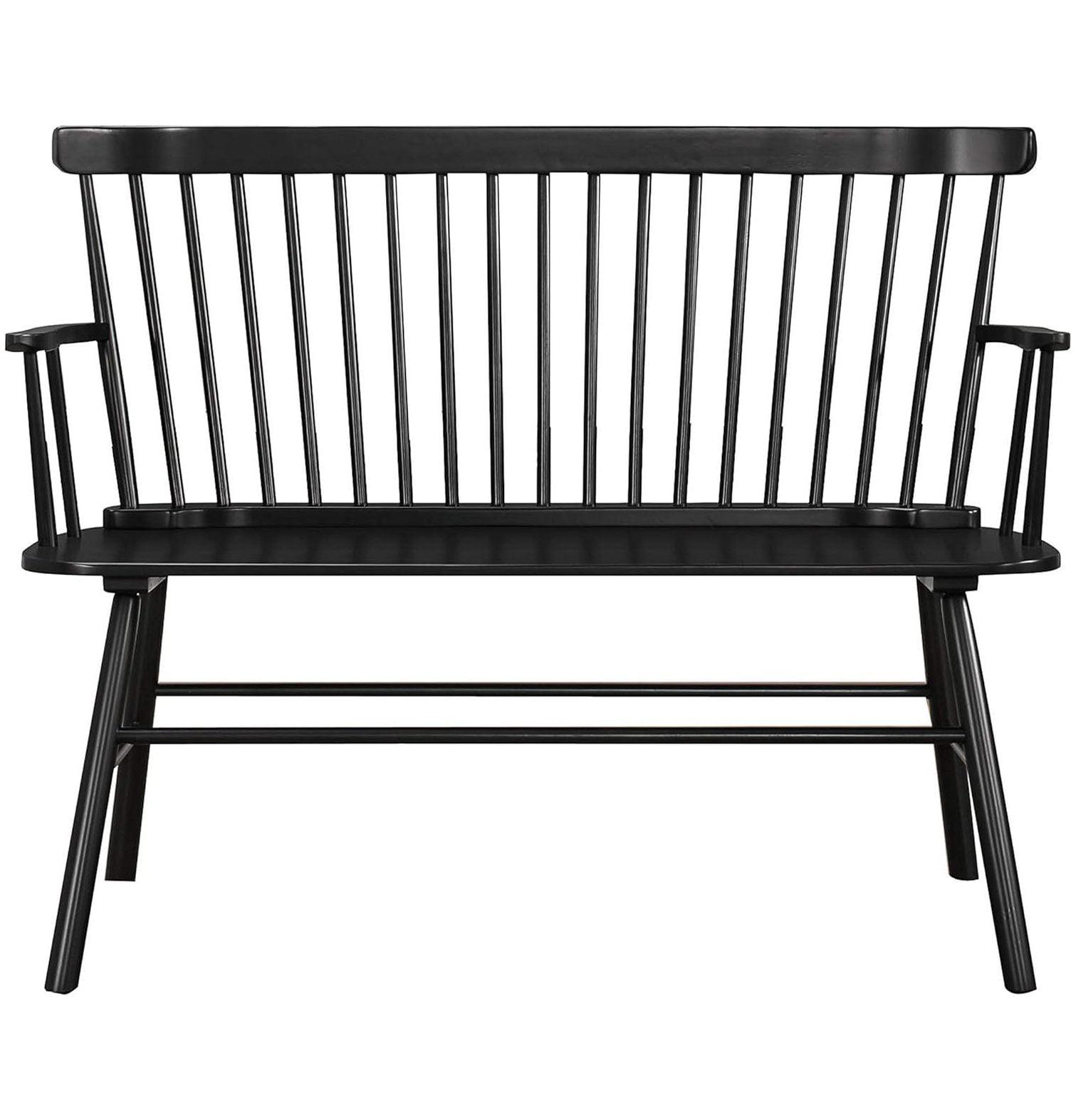 Transitional Black Wooden Spindle Back Bench with Splayed Legs