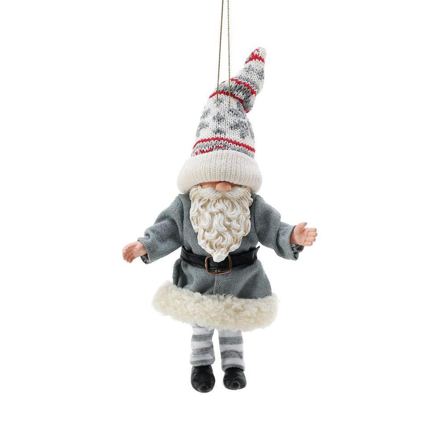 Gnome Grey Coat Hanging Ornament with Knit Hat