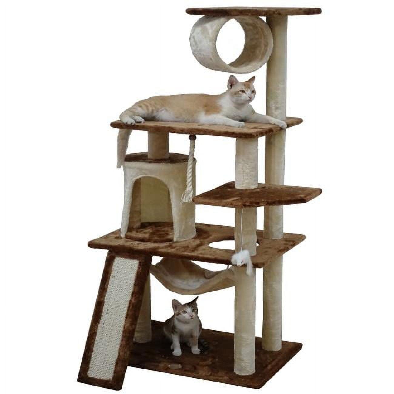 Beige and Brown 53" Sisal Cat Tree Condo with Hammock