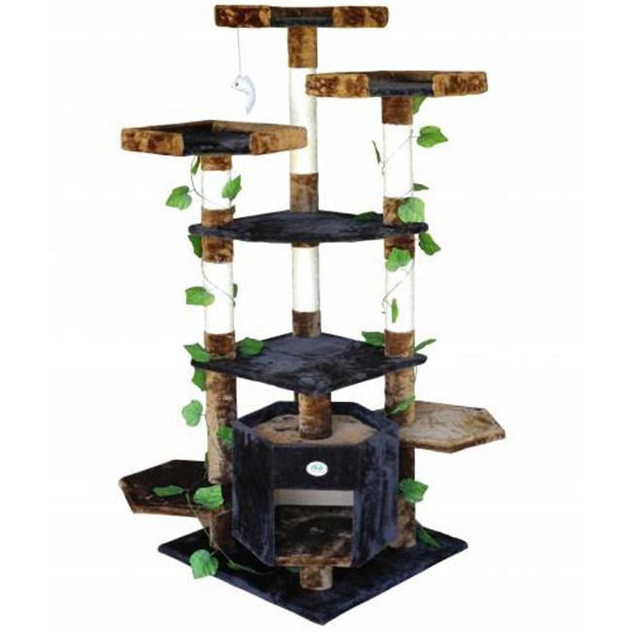 67-Inch Brown and Black Forest Cat Tree with Sisal Rope