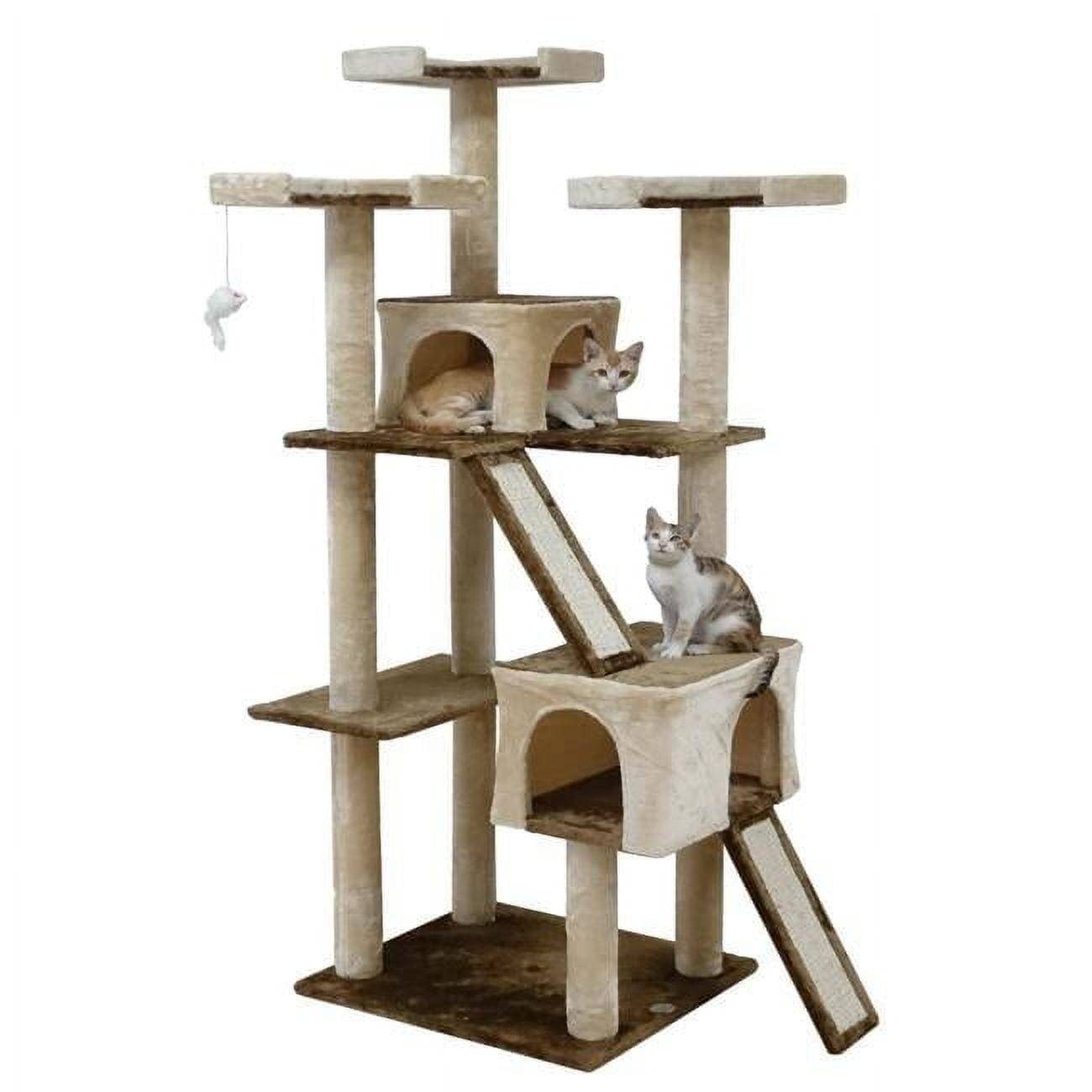 Beige and Brown 71" Sisal Cat Tree with Condos and Perches