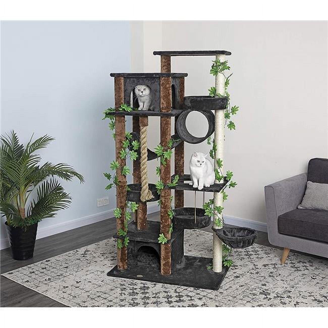 70'' Brown and Black Forest Cat Tree with Leaves