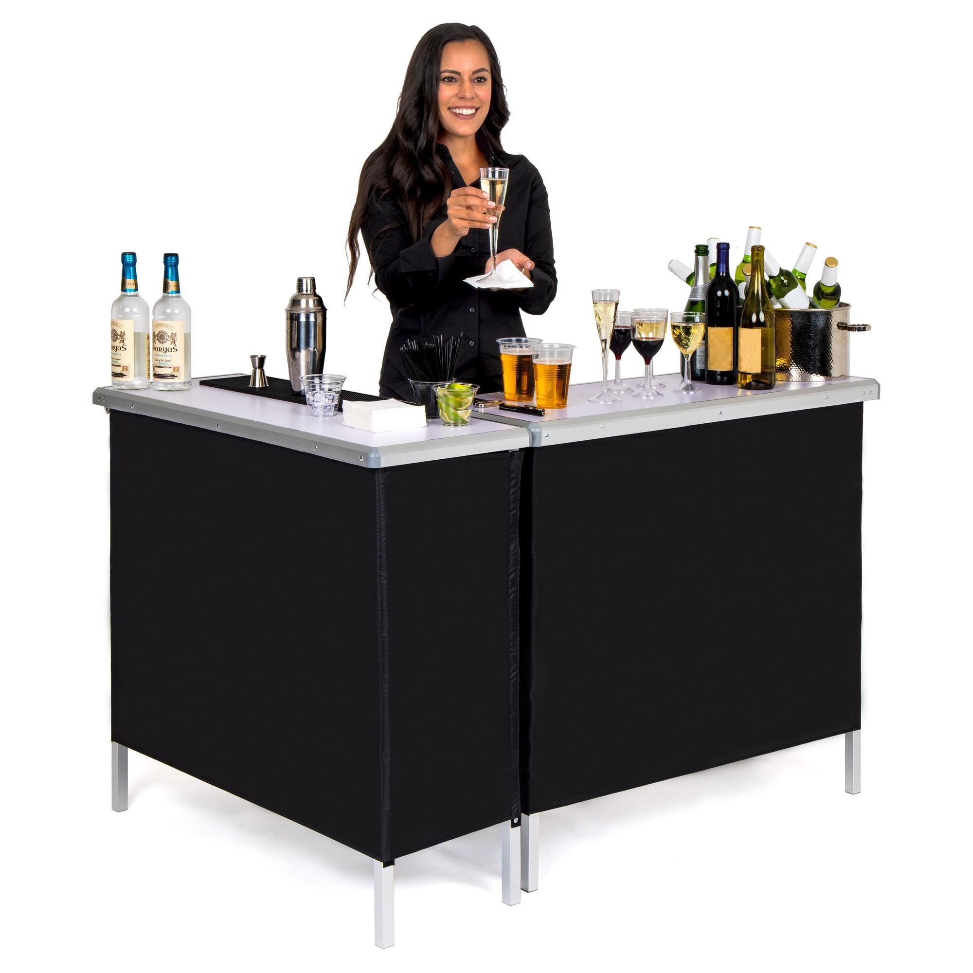 Black Portable Double Bar Table Set with Carrying Case