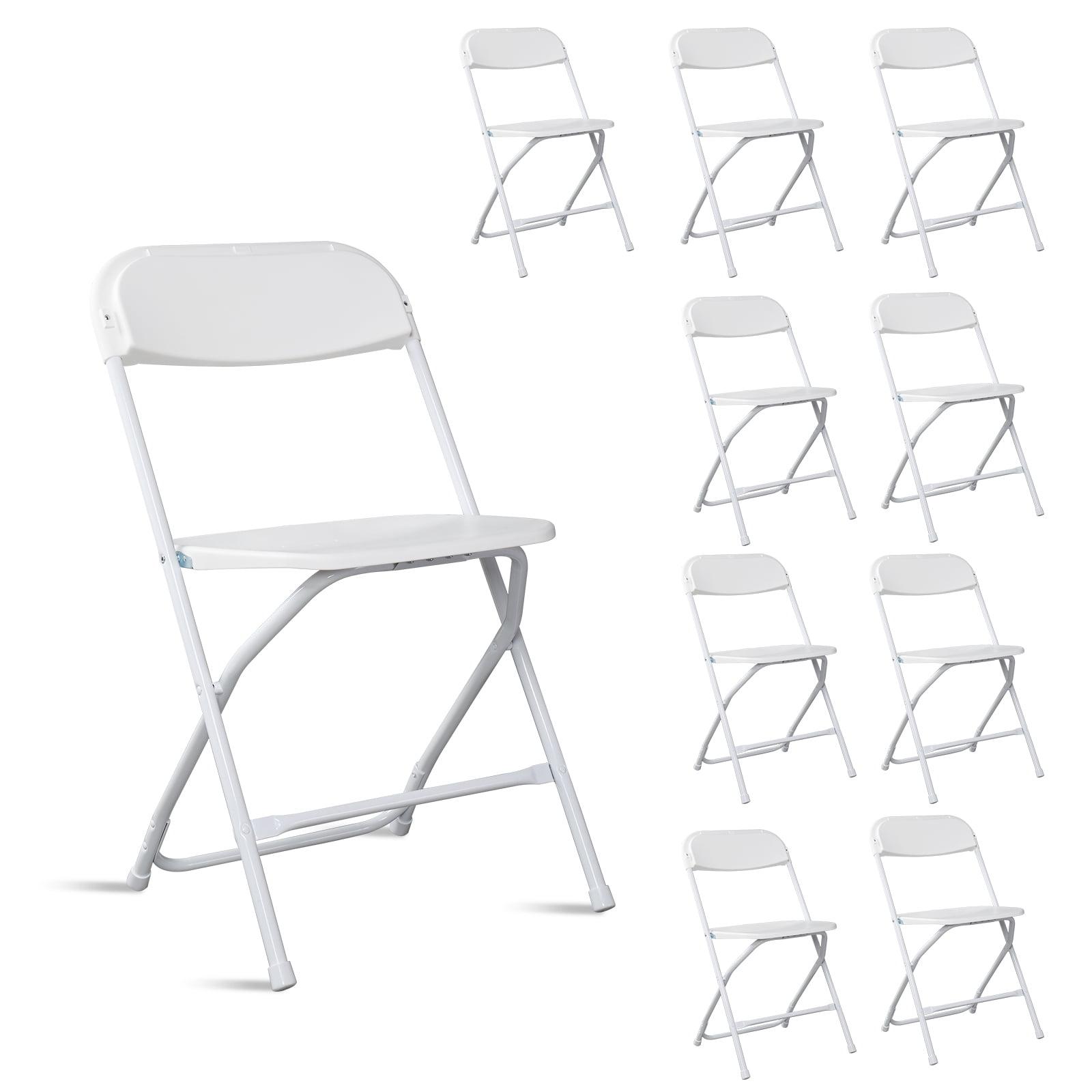 FCH White Folding Chair，Foldable Metal Frame with Solid Plastic Seat, Portable for Event Party Outside Dining Game，10 Pack