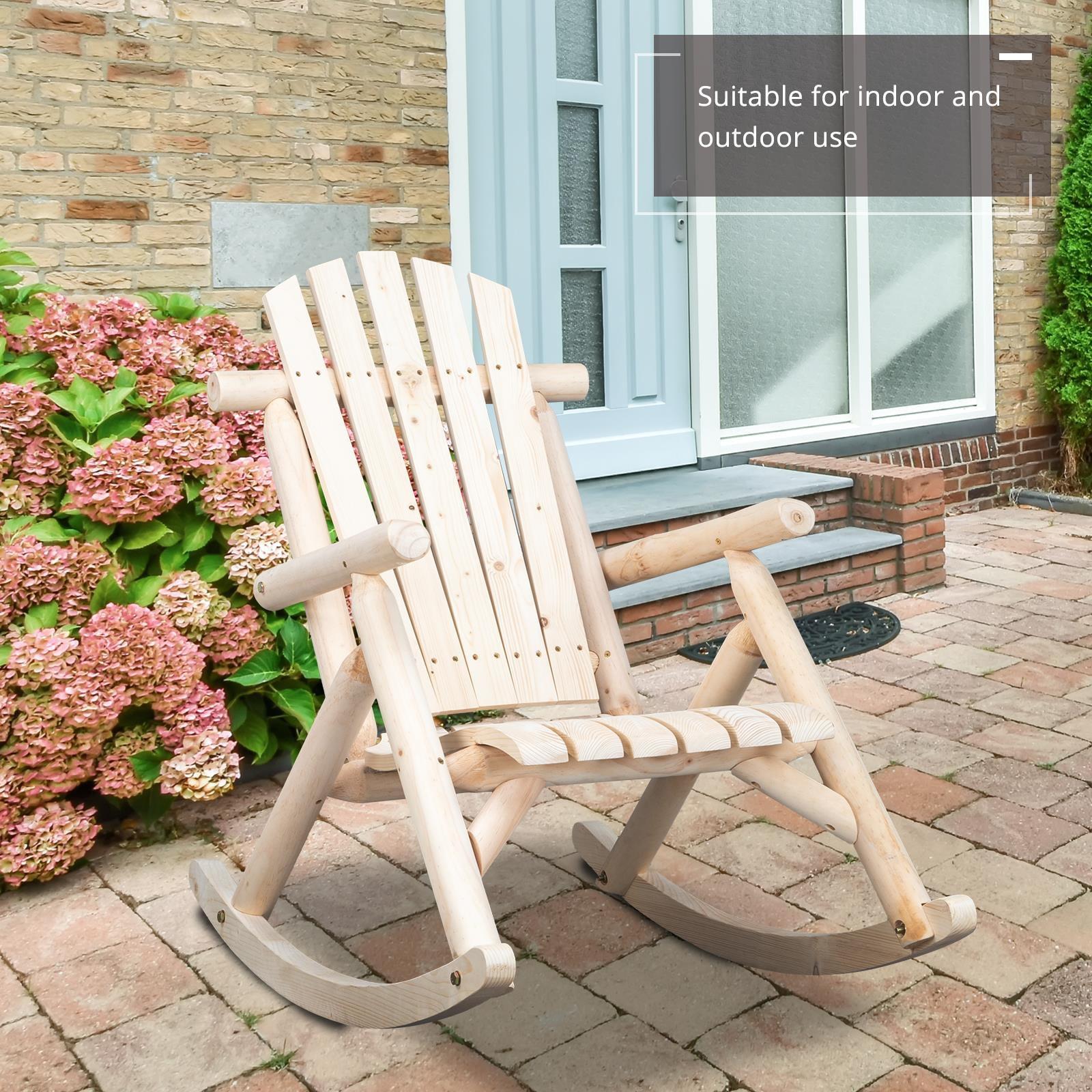 Costway Log Rocking Chair Wood Single Porch Rocker Lounge Patio Deck Furniture Natural