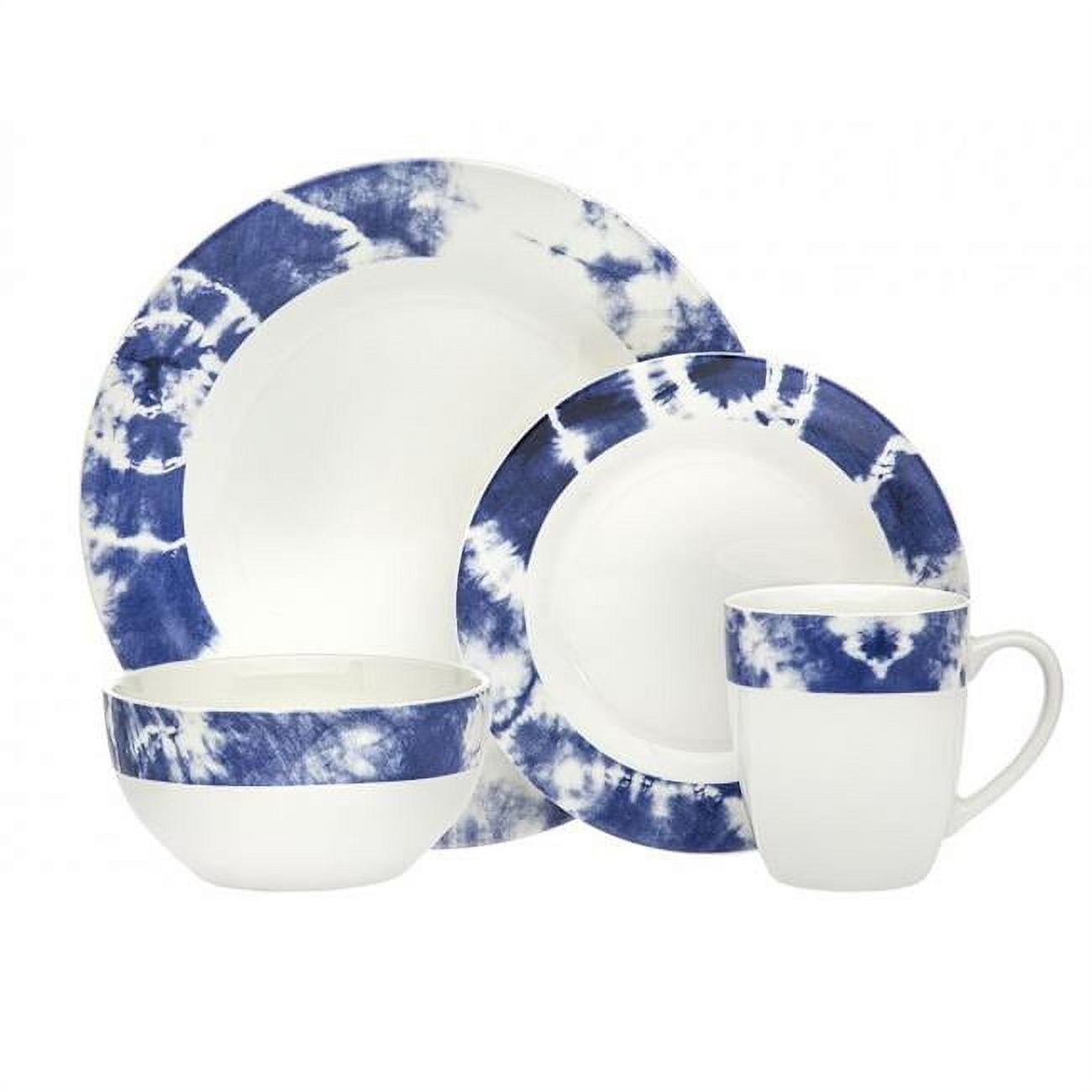 Chic Blue Tie Dye Porcelain 16-Piece Dinnerware Set for 4
