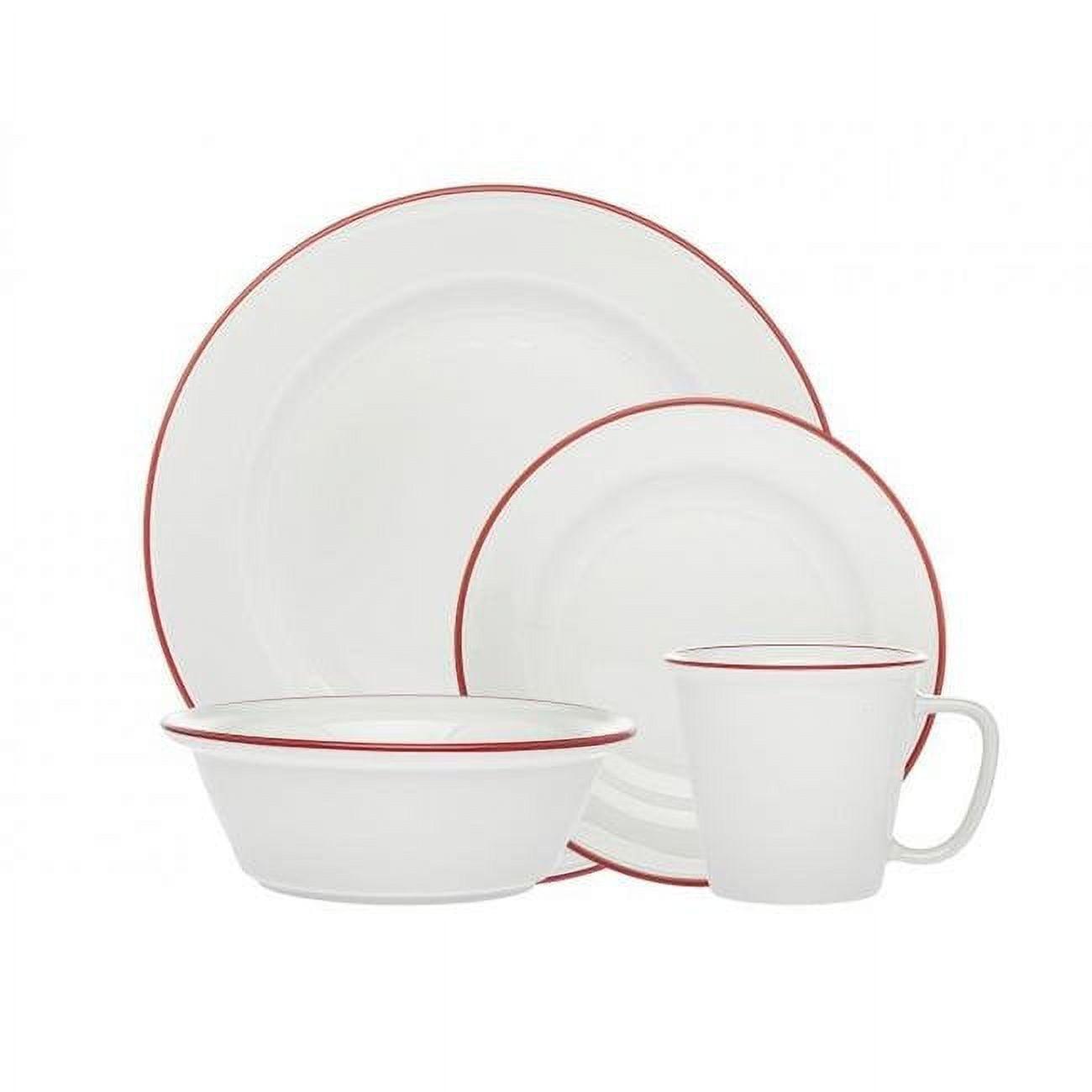 Godinger Silver 16pc Porcelain Bistro Dinnerware Set Red Rim: Dishwasher & Microwave Safe, Service for 4, Solid Pattern