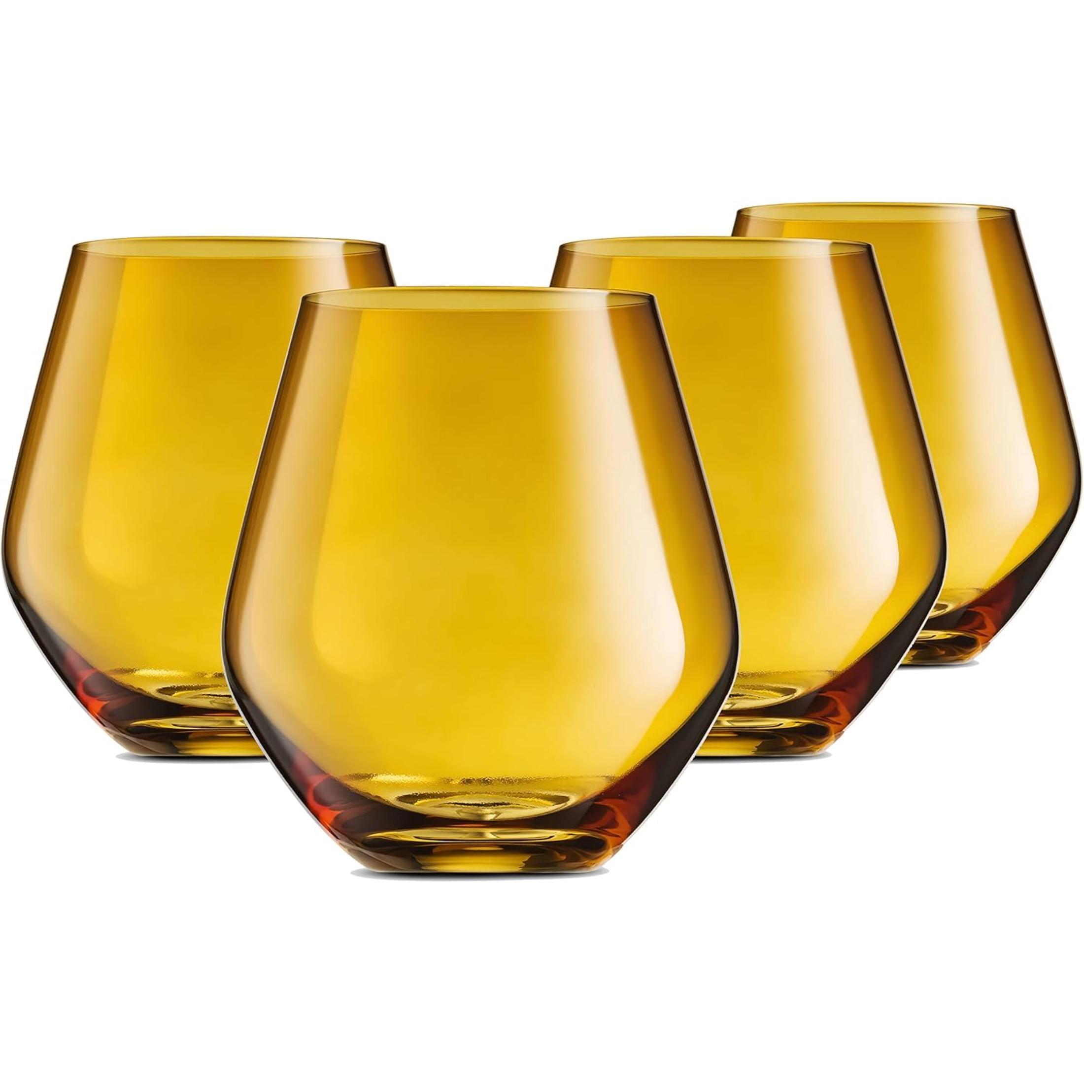 Amber 17oz European Crystal Stemless Wine Glasses, Set of 4