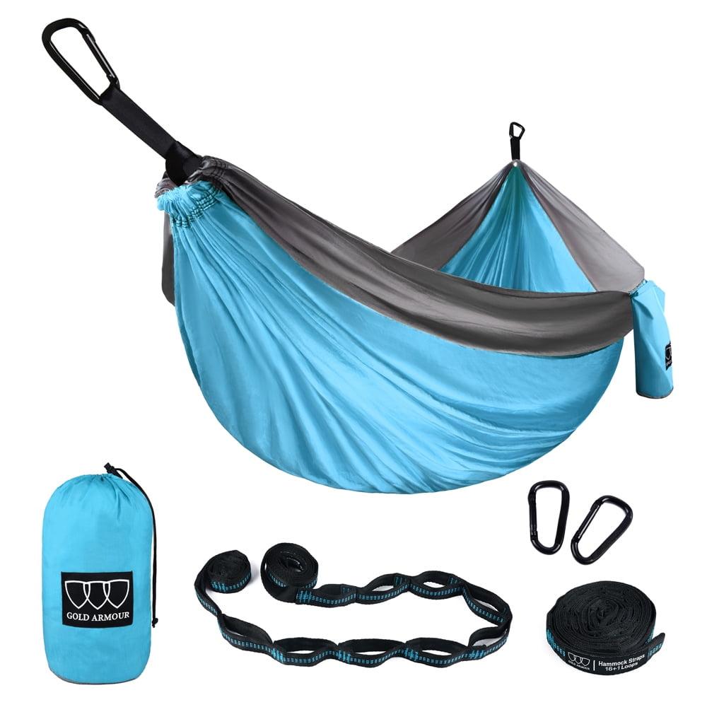 Sky Blue and Gray Single Parachute Nylon Camping Hammock