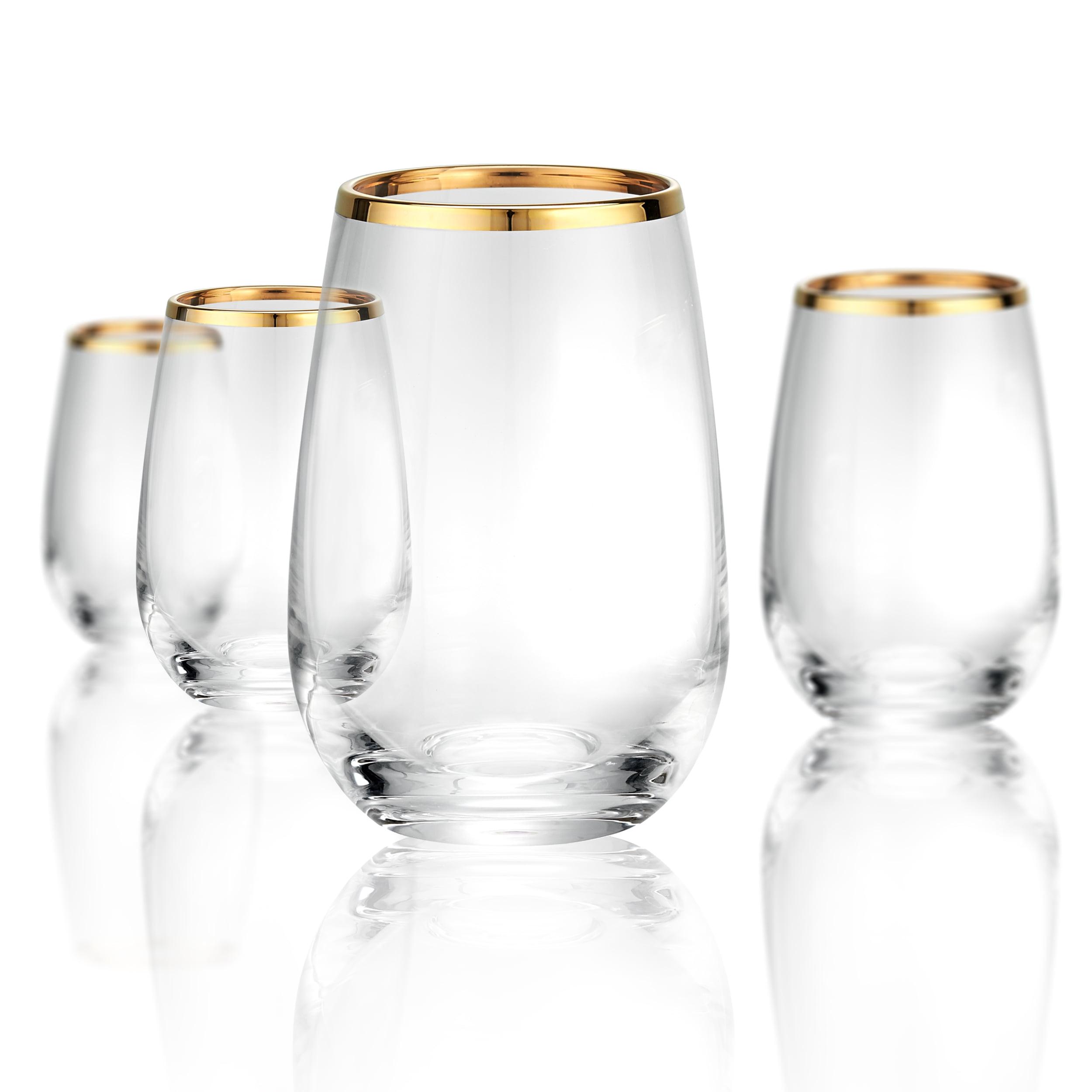 Gold Band Stemless Glass 15Oz, Set Of 4