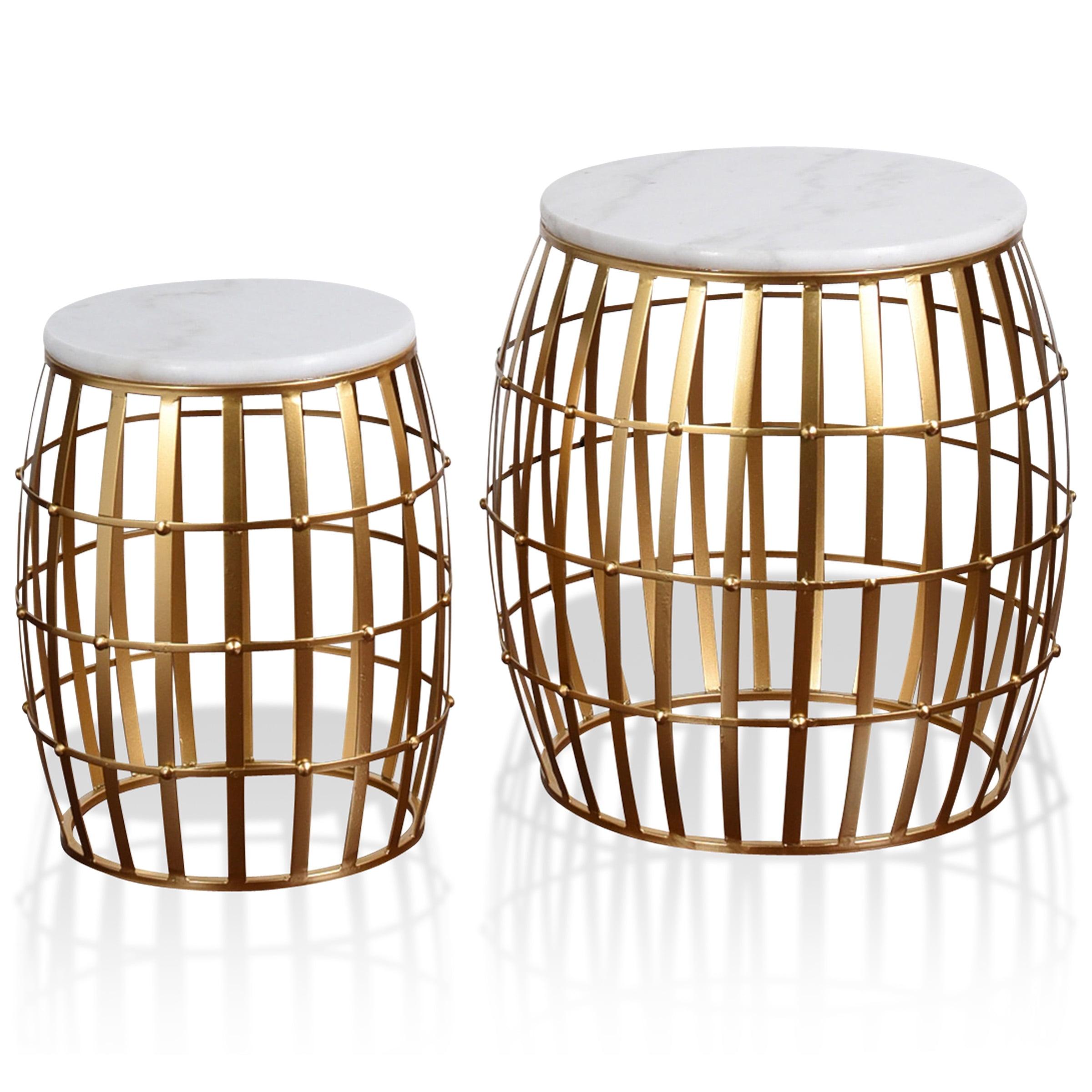 Gold Cage Round Marble Top Nesting Tables Set