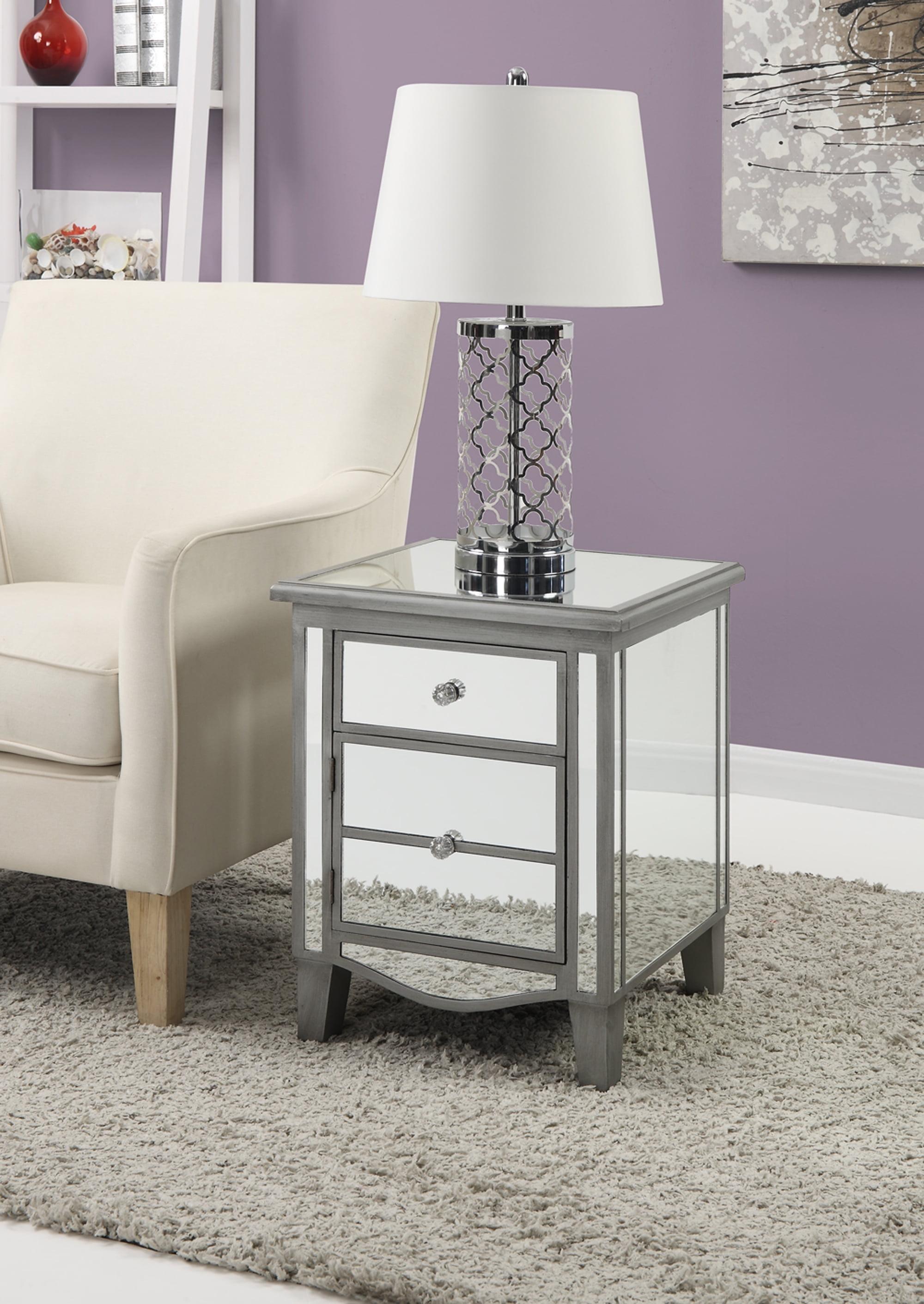 Elegant Silver Mirrored Rectangular End Table with Storage