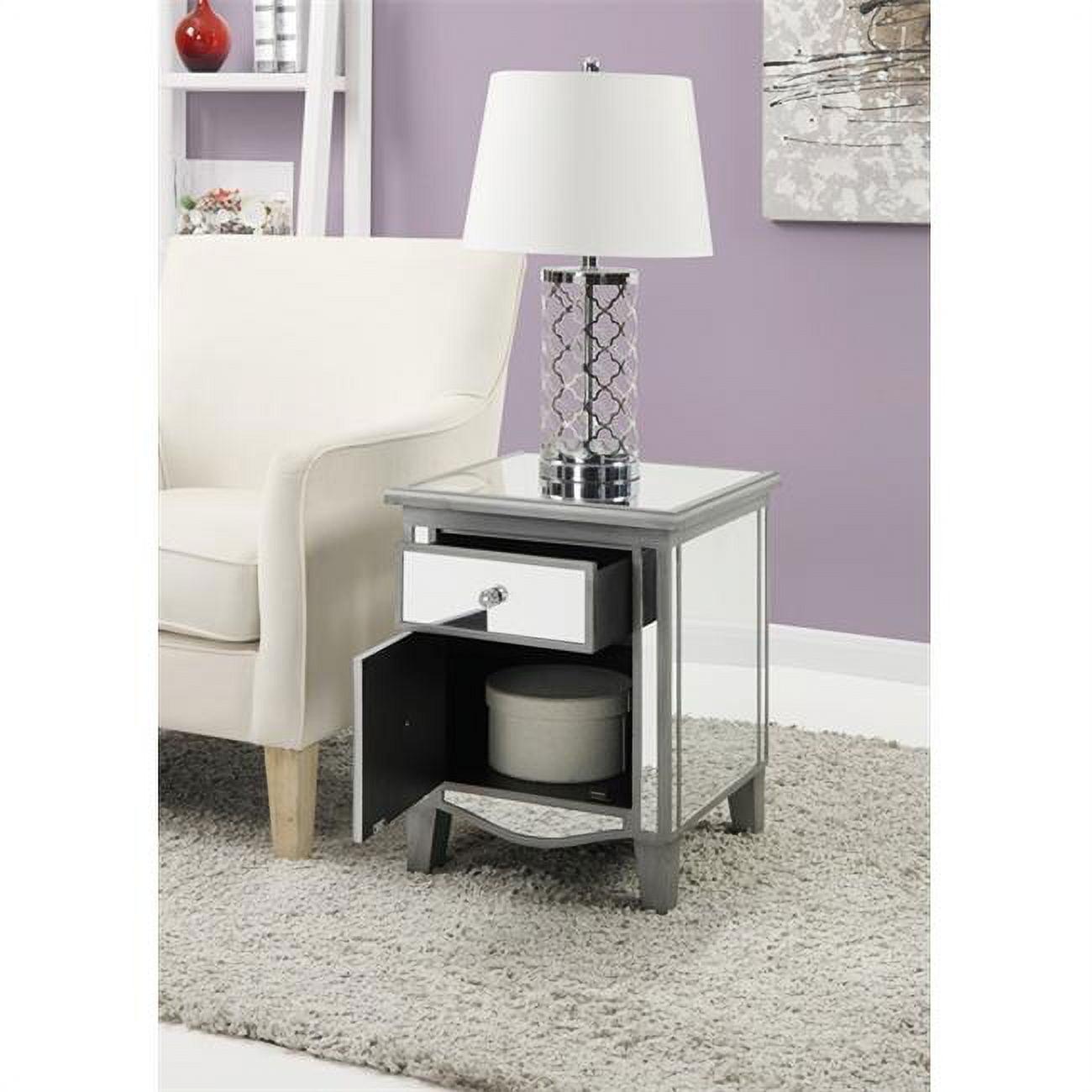 Elegant Silver Mirrored Rectangular End Table with Storage