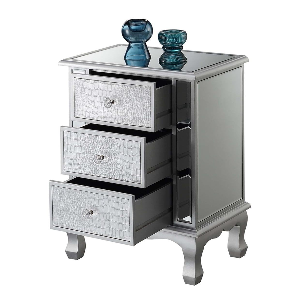 Silver Mirrored Glass 3-Drawer End Table with Storage